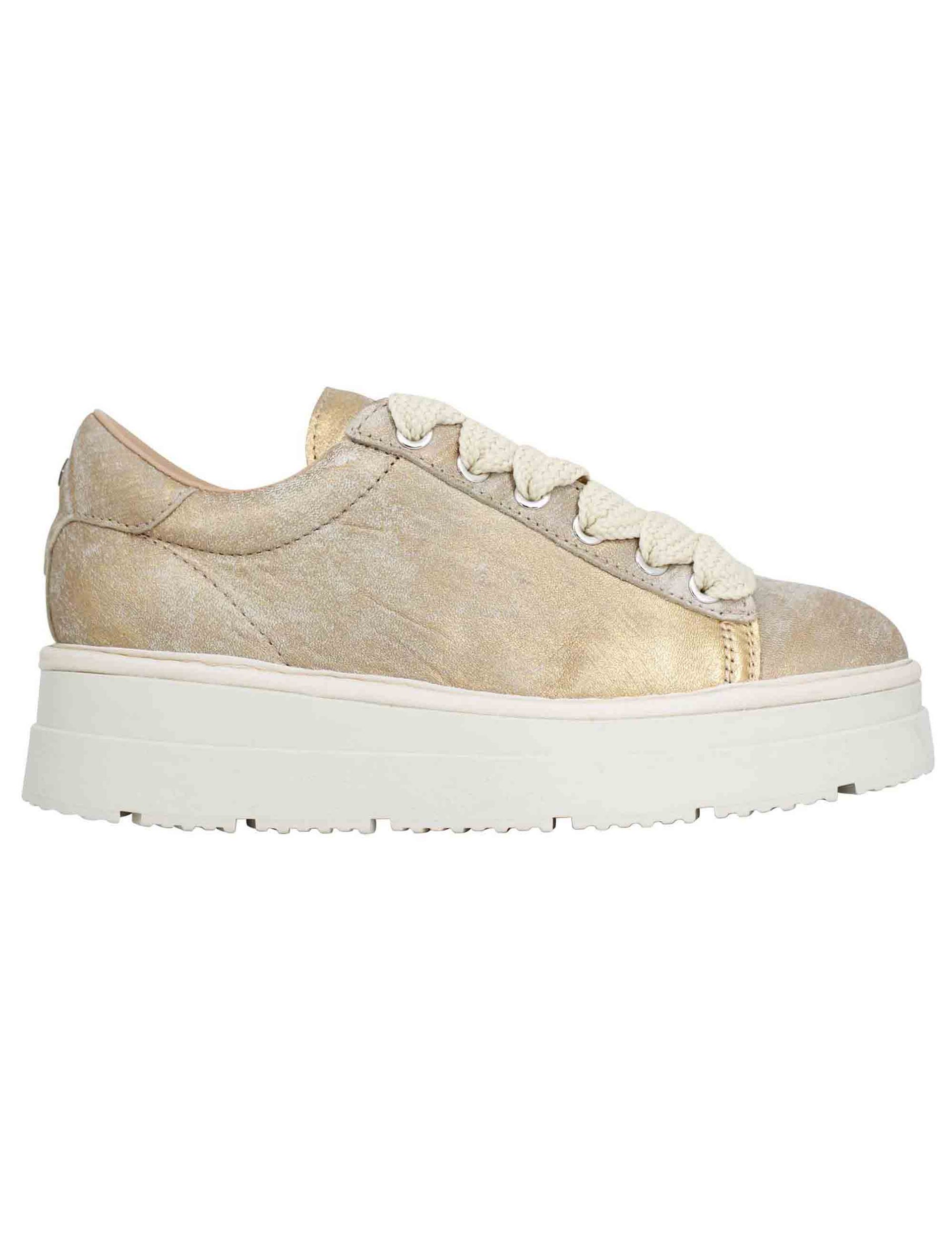 Women's sneakers in gold laminated leather with high bottom