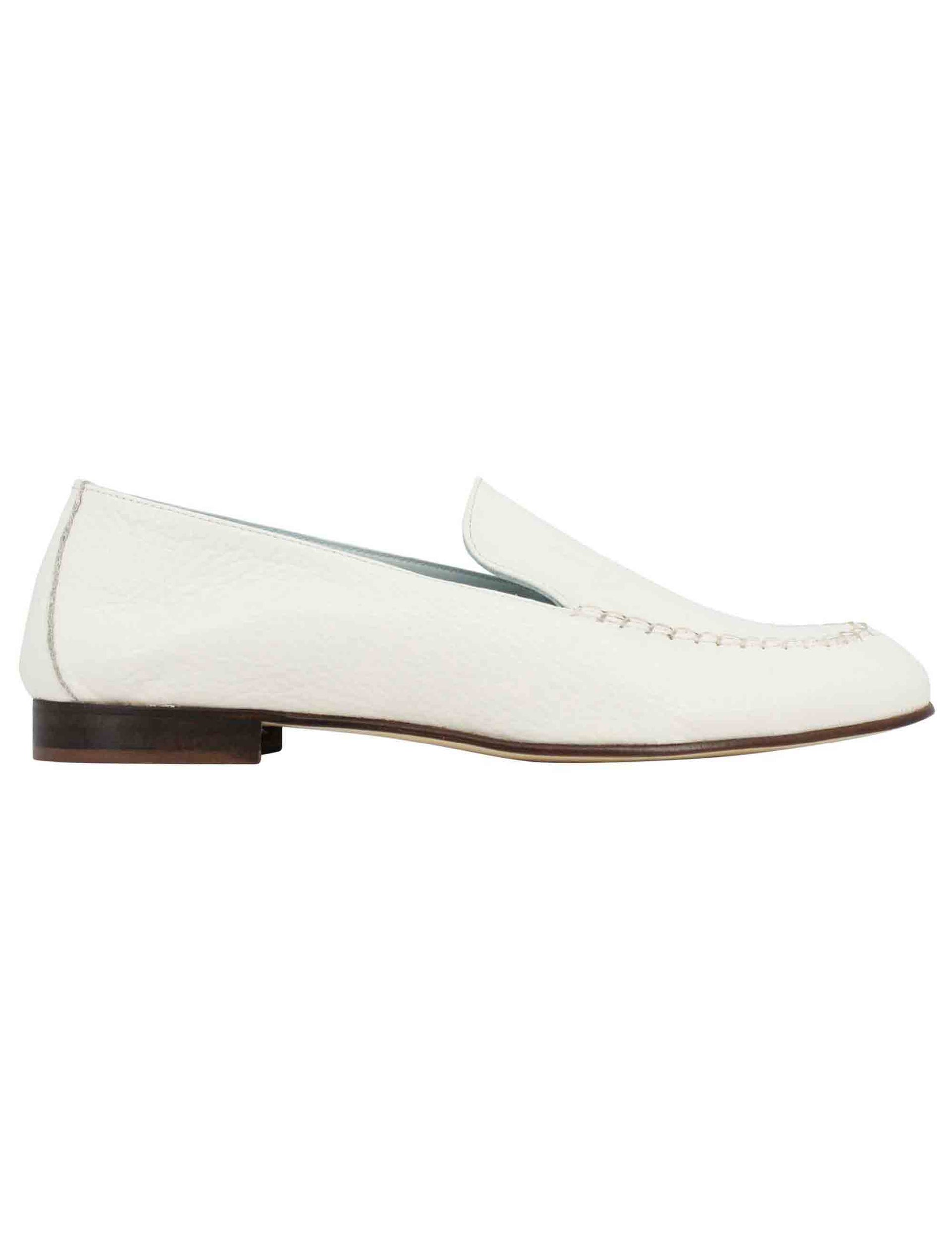 Women's white leather moccasins with leather sole