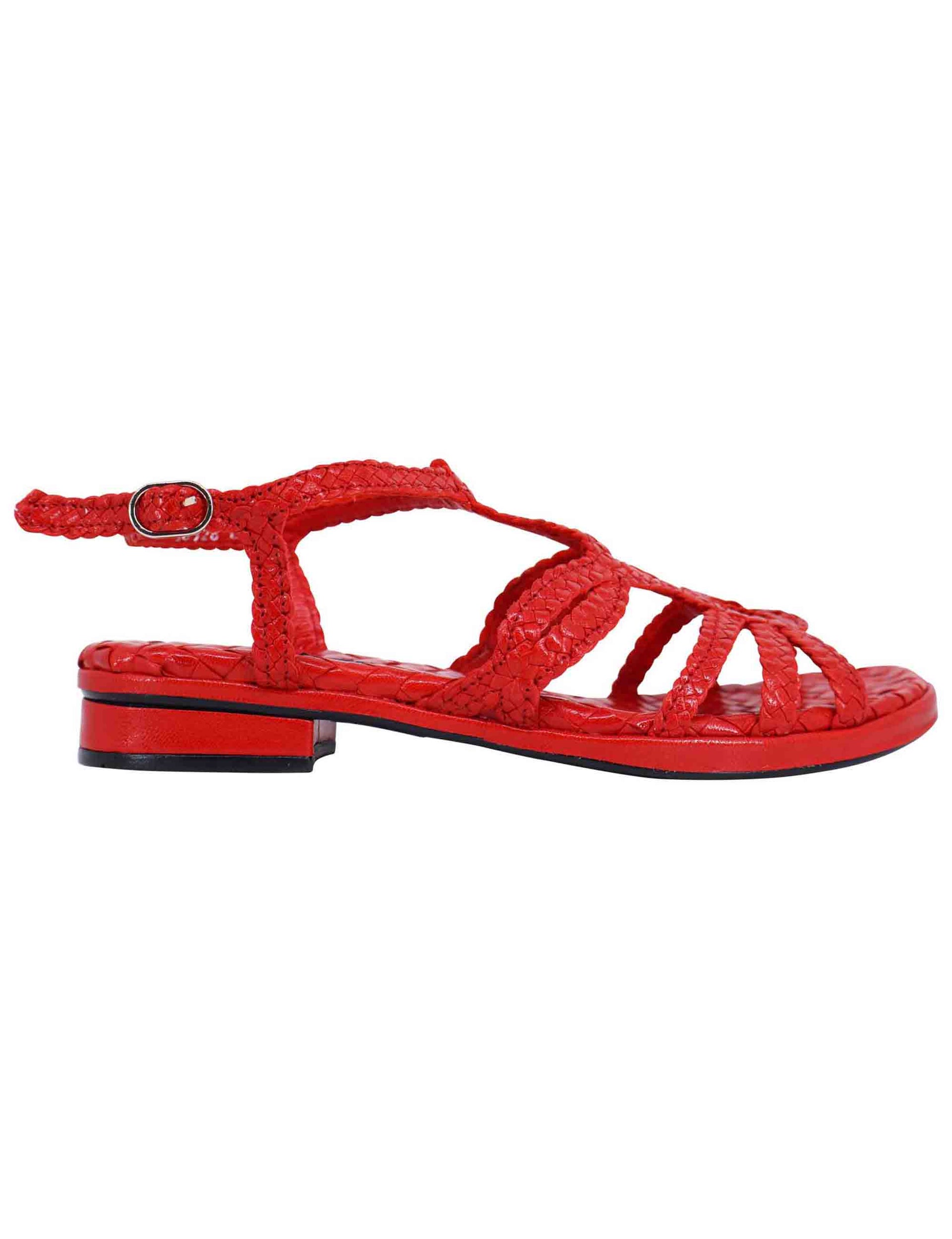 Women's slingback sandals in red woven leather with low heel
