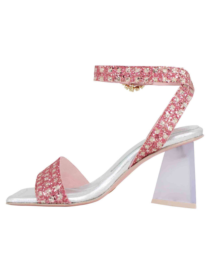 Sandali donna in tessuto rosa con punta quadra e tacco alto 7117 023 Ras 