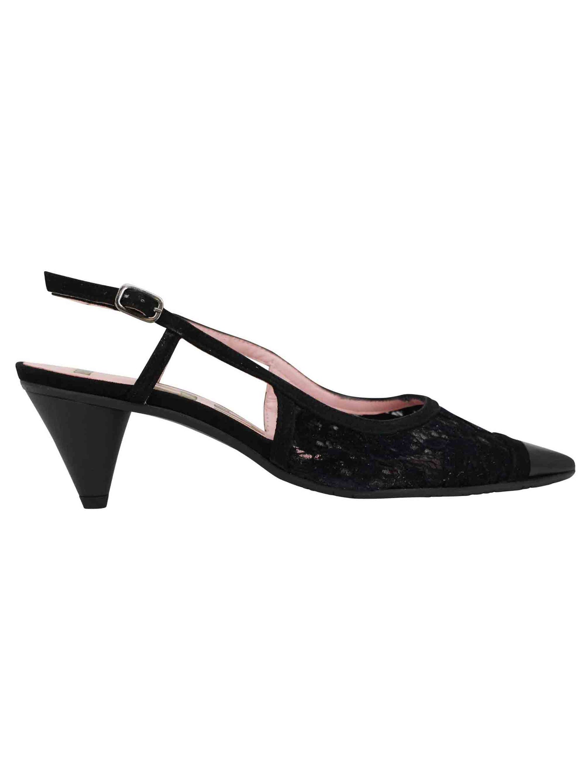Women's black lace slingback pumps with pointed toe