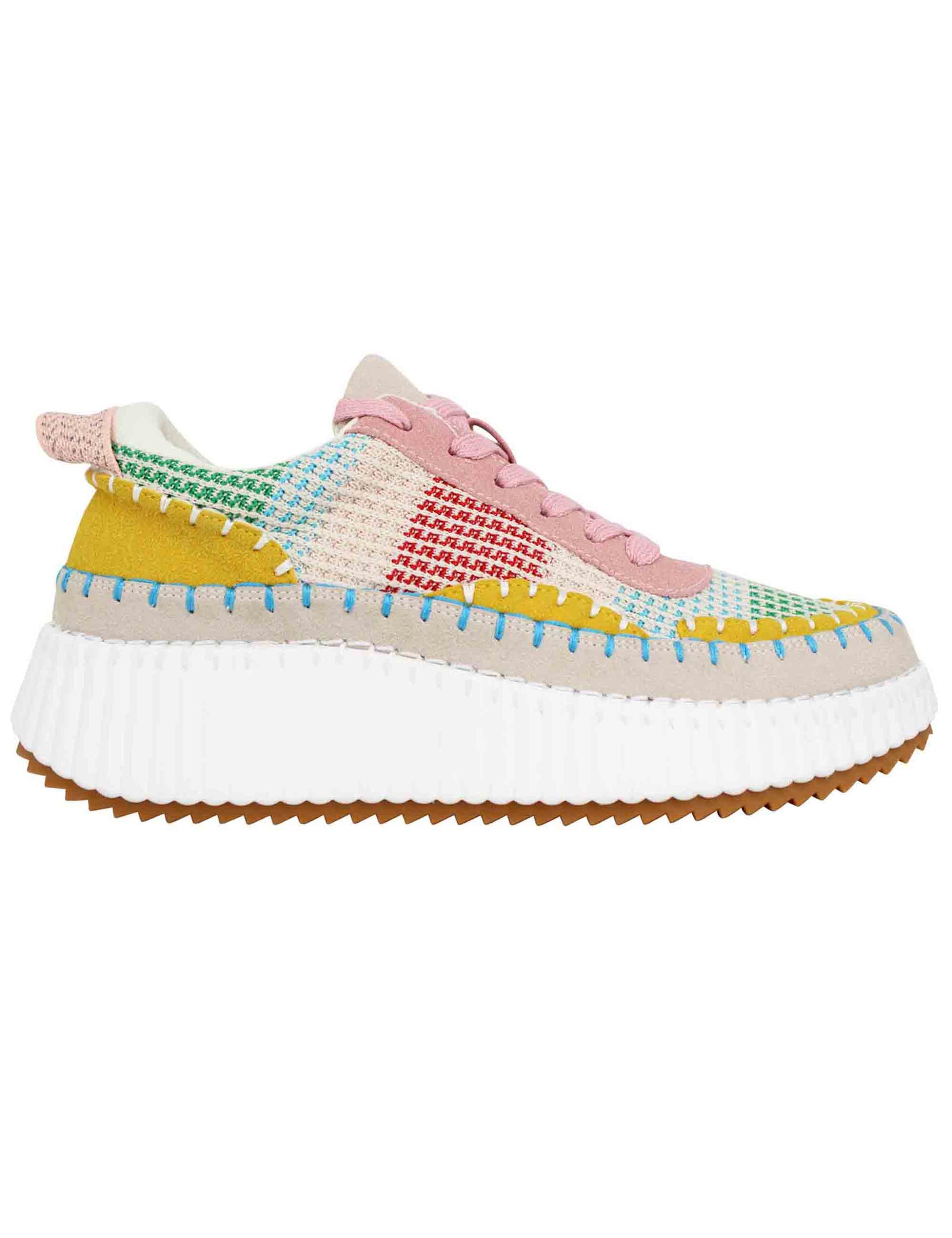 Women's sneakers in pink macrame fabric with high rubber sole