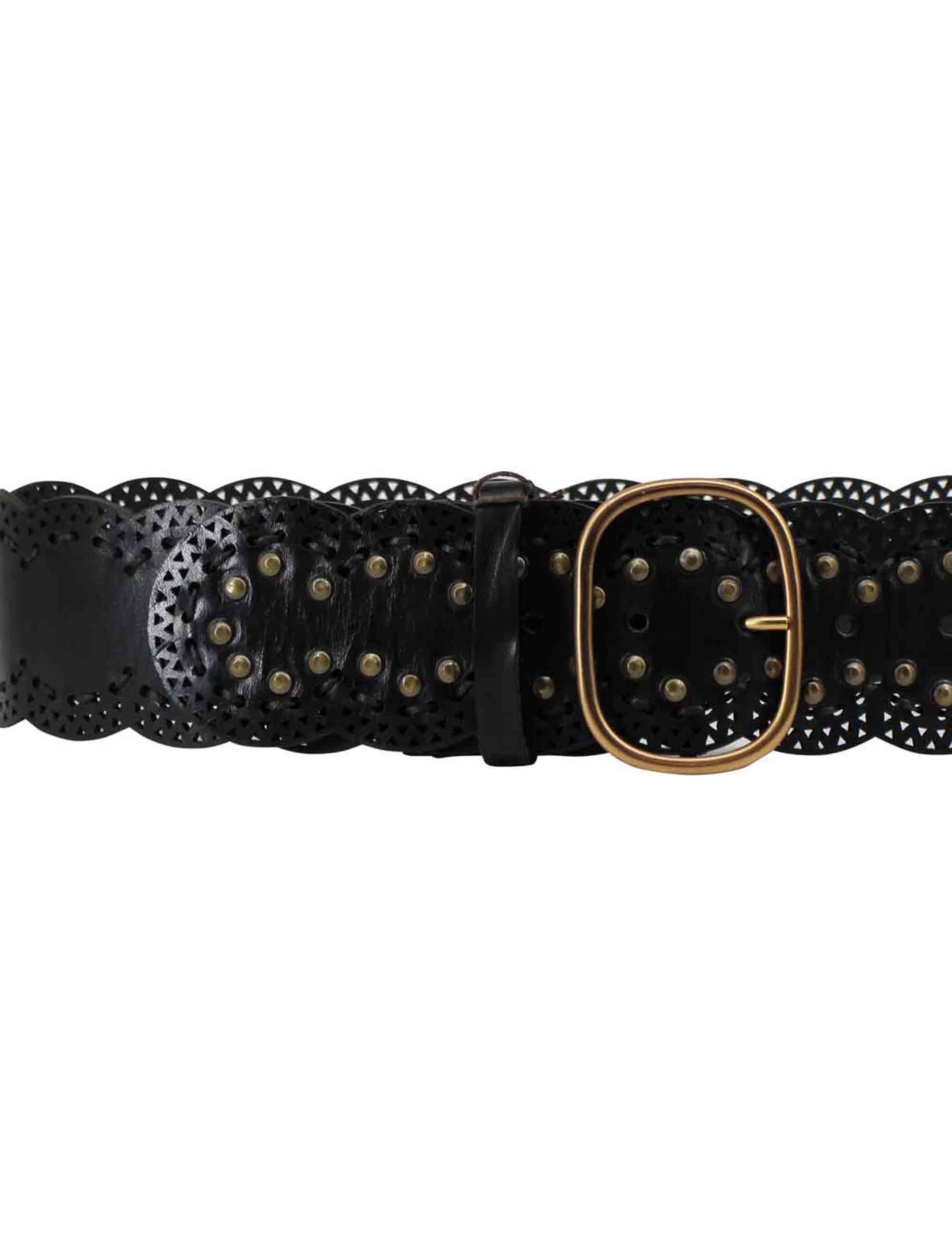 Women's black leather belts with buckle and studs
