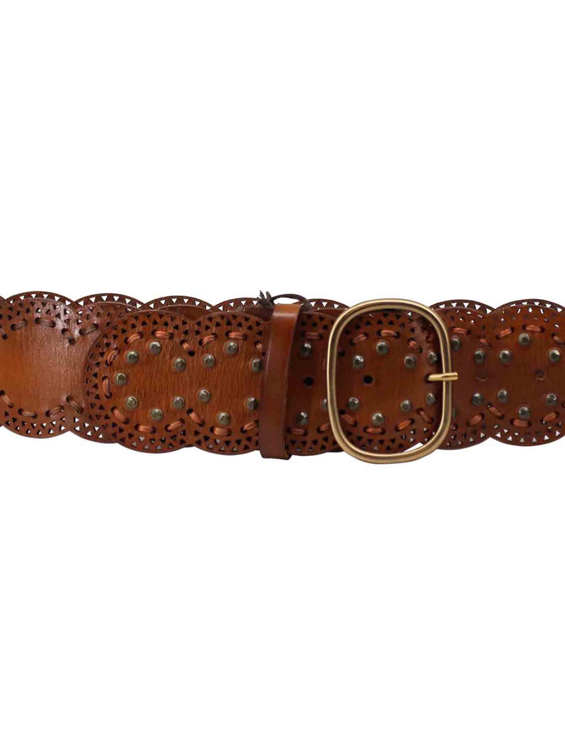 Women's tan leather belts with buckle and studs