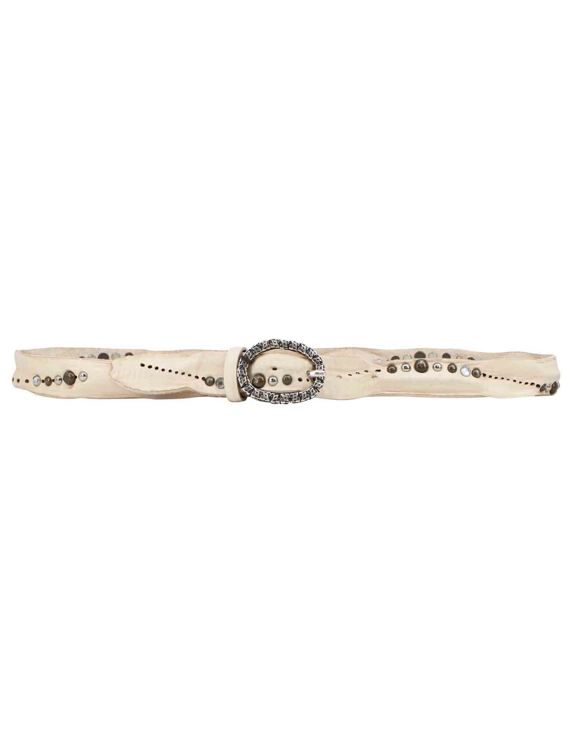 Women's white leather belts with studs