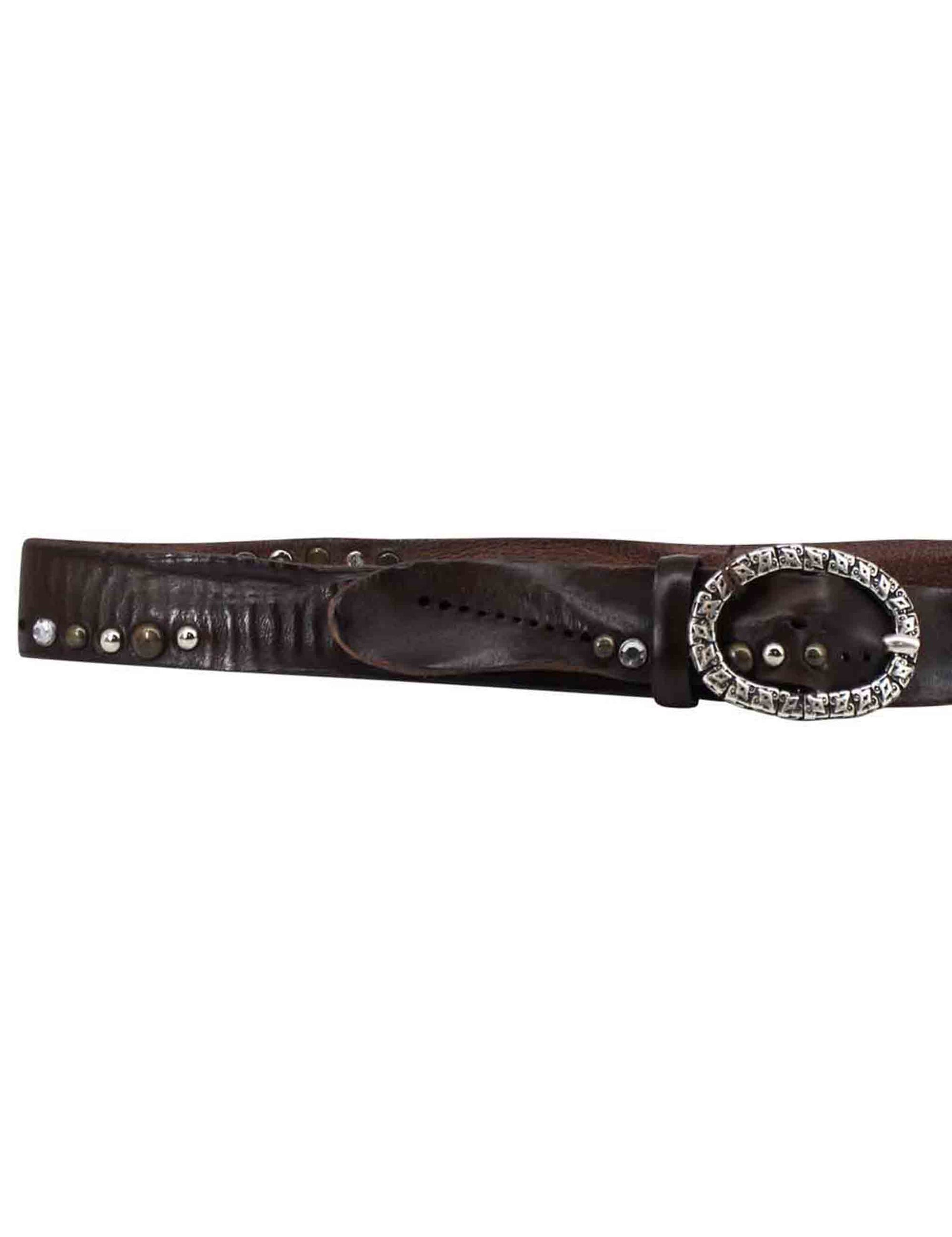 Women's belts in dark brown leather with studs
