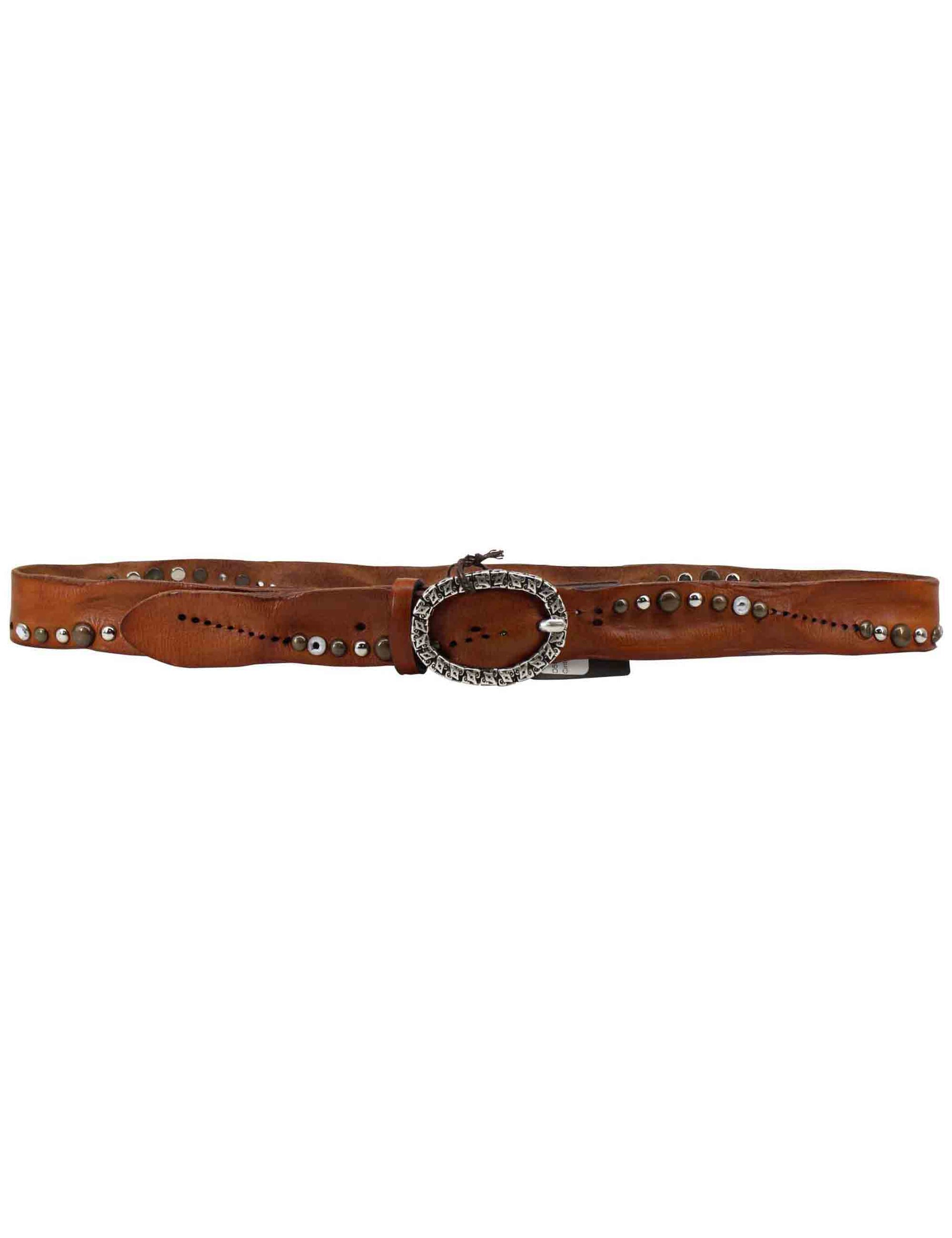 Women's tan leather belts with studs