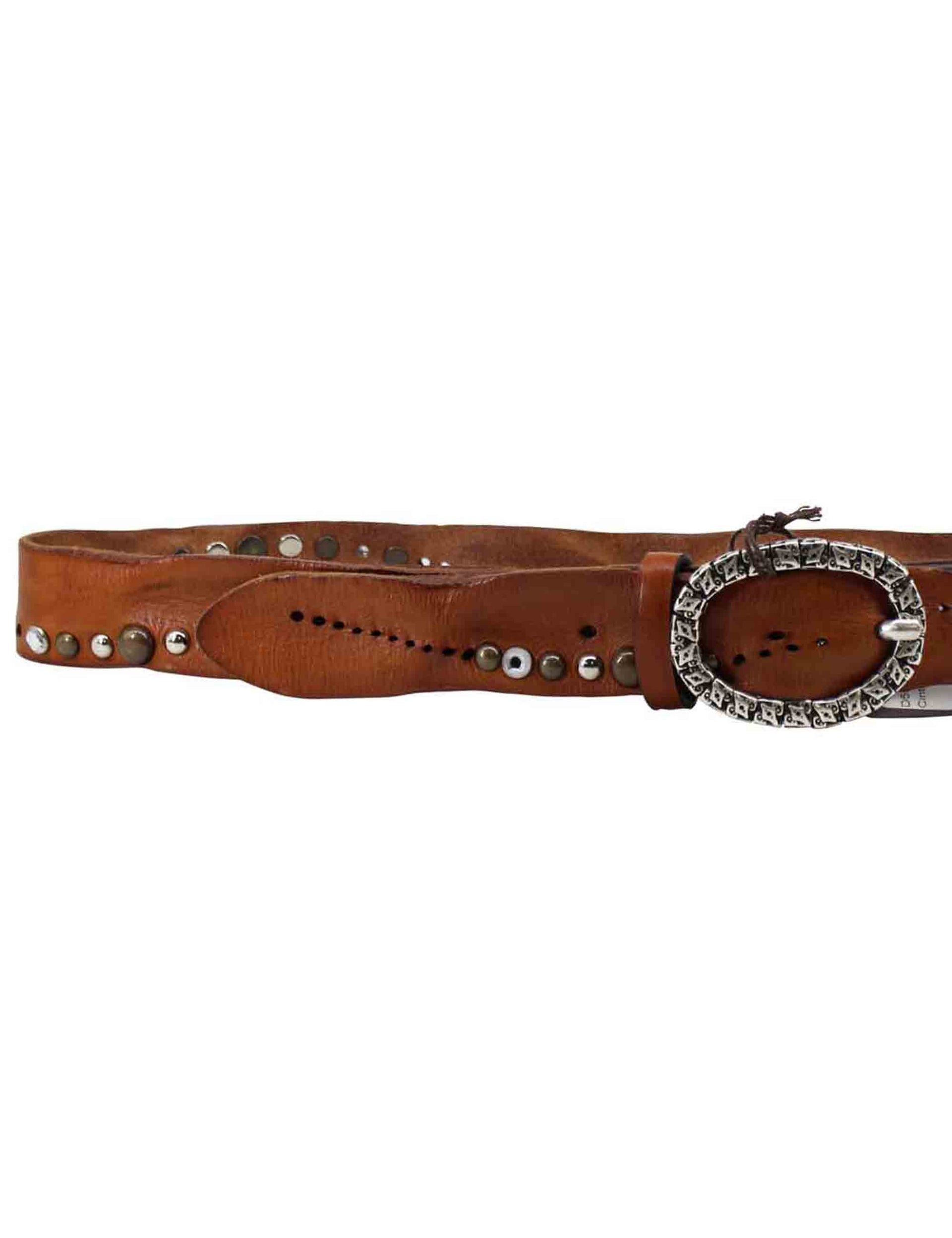 Women's tan leather belts with studs