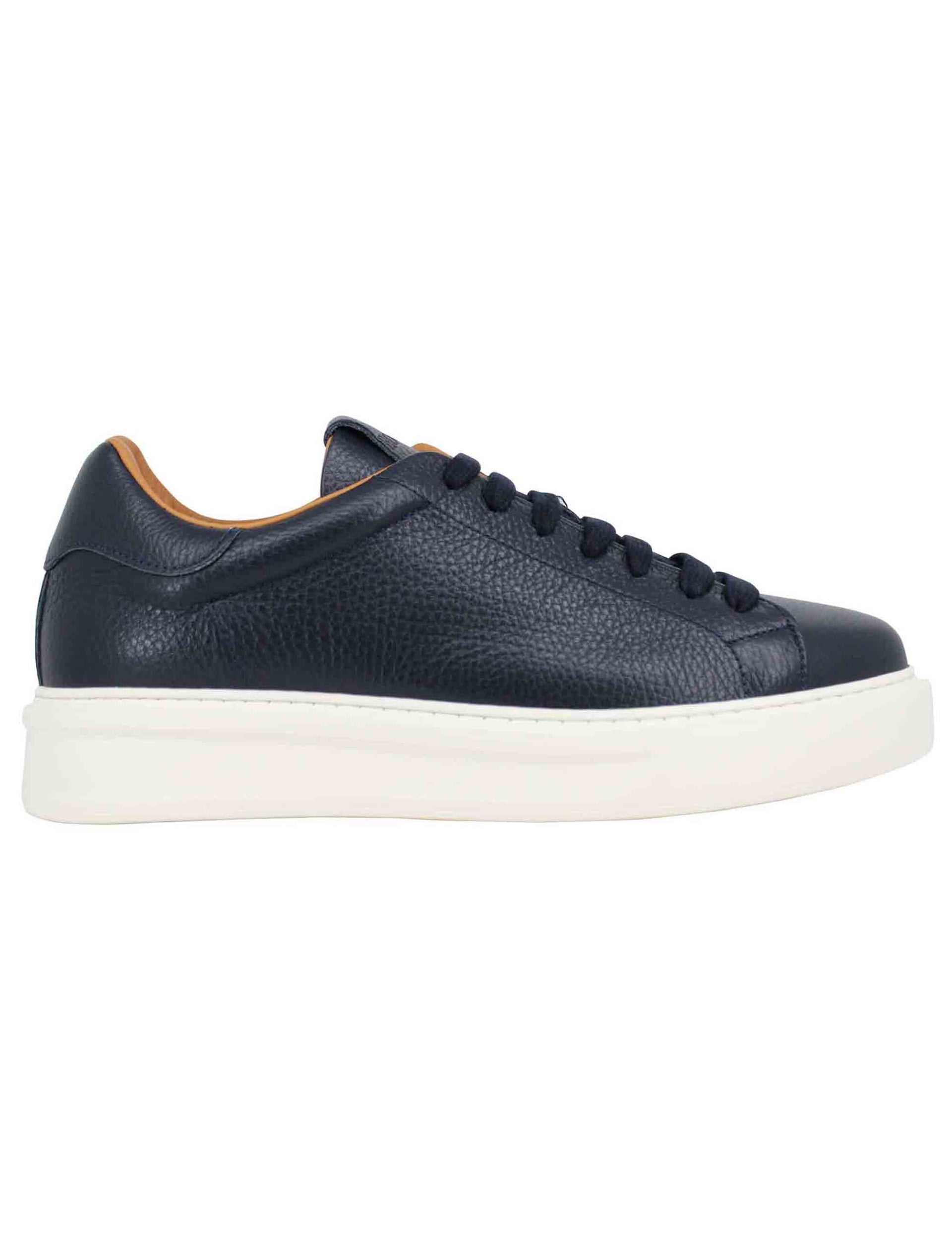 Men's sneakers in hammered blue leather with high rubber sole