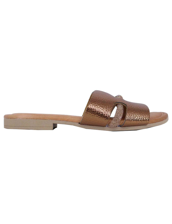 Sandali flat donna in pelle laminata bronzo con stass SR4109 0236 Sandro Rosi 