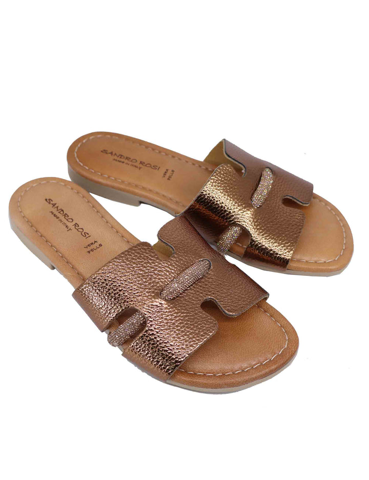 Sandali flat donna in pelle laminata bronzo con stass SR4109 0236 Sandro Rosi 