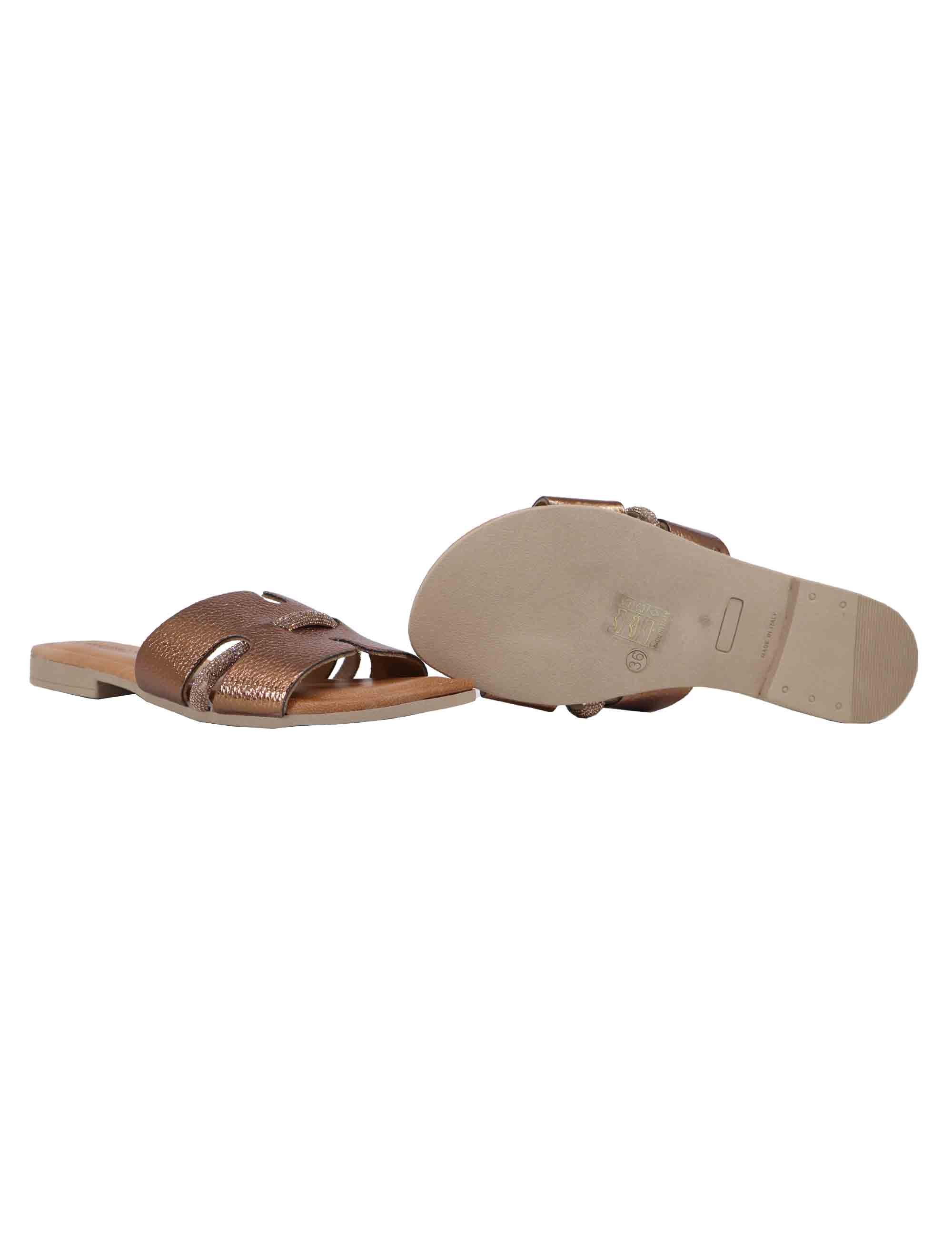 Sandali flat donna in pelle laminata bronzo con stass SR4109 0236 Sandro Rosi 