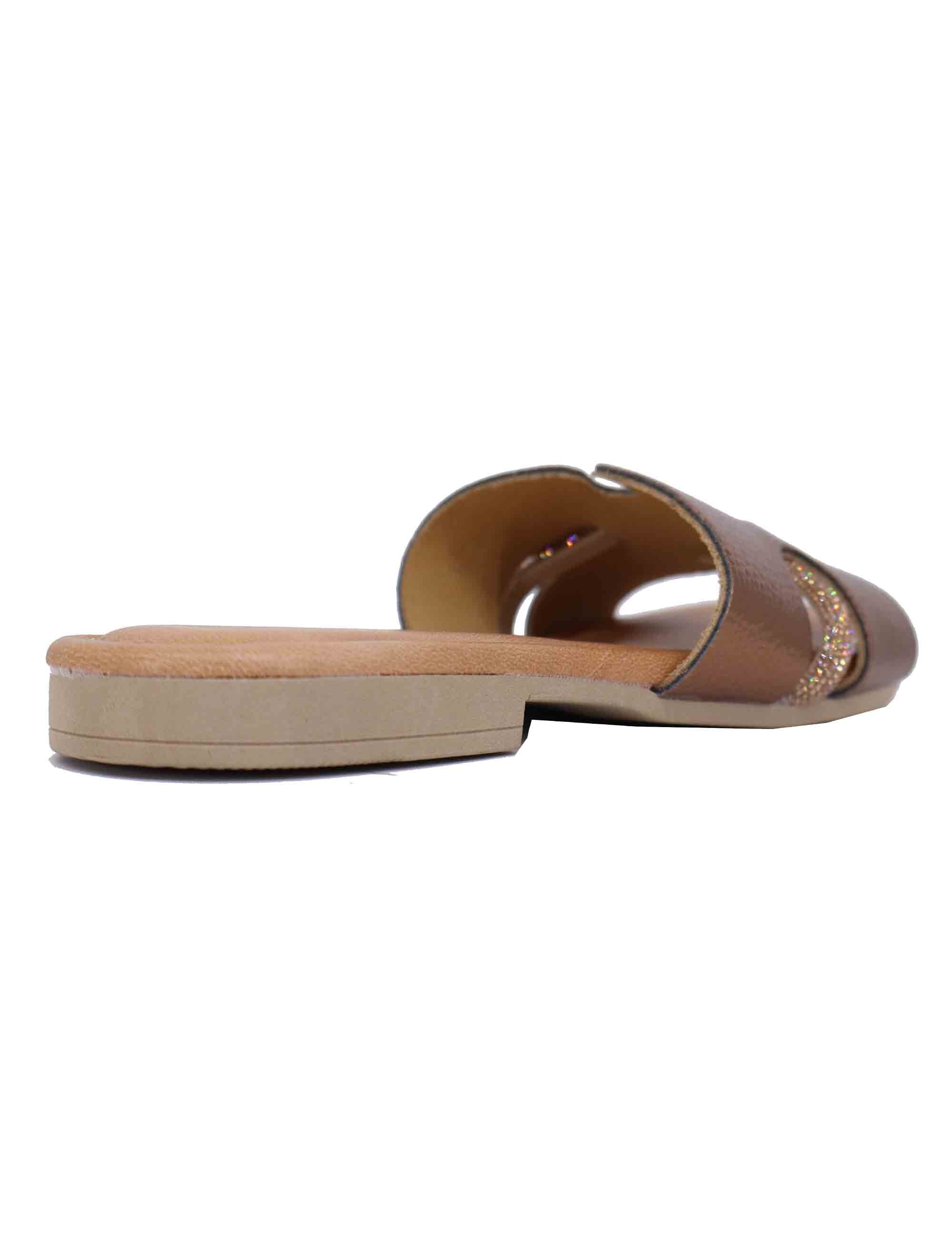 Sandali flat donna in pelle laminata bronzo con stass SR4109 0236 Sandro Rosi 