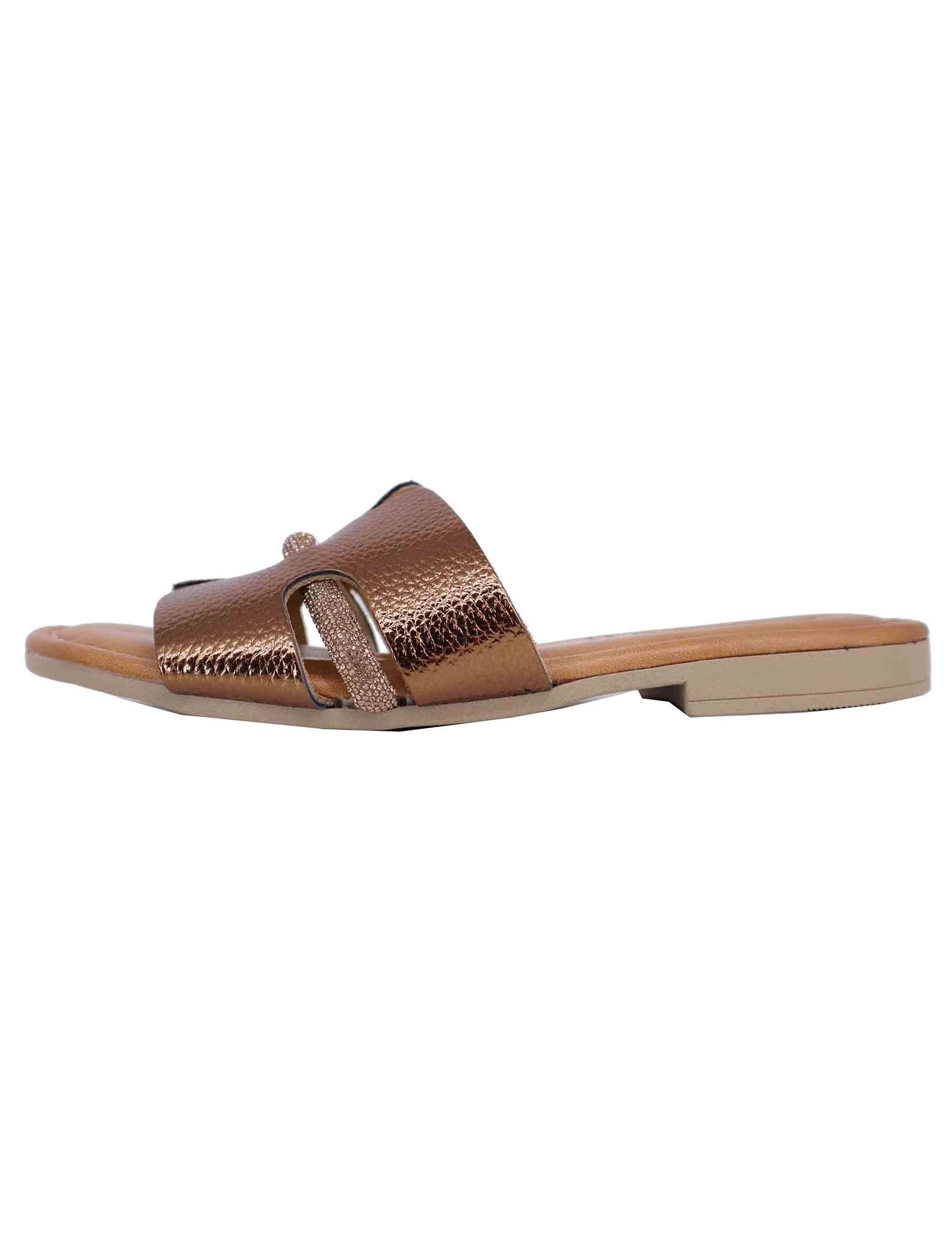 Sandali flat donna in pelle laminata bronzo con stass SR4109 0236 Sandro Rosi 
