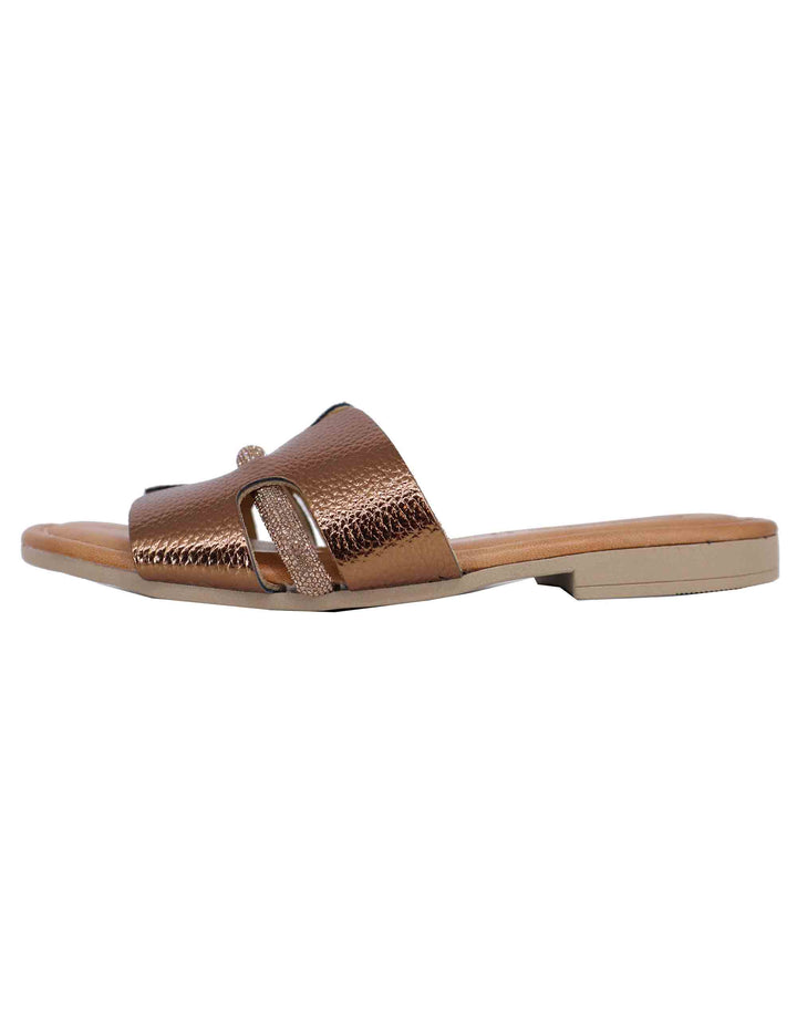 Sandali flat donna in pelle laminata bronzo con stass SR4109 0236 Sandro Rosi 