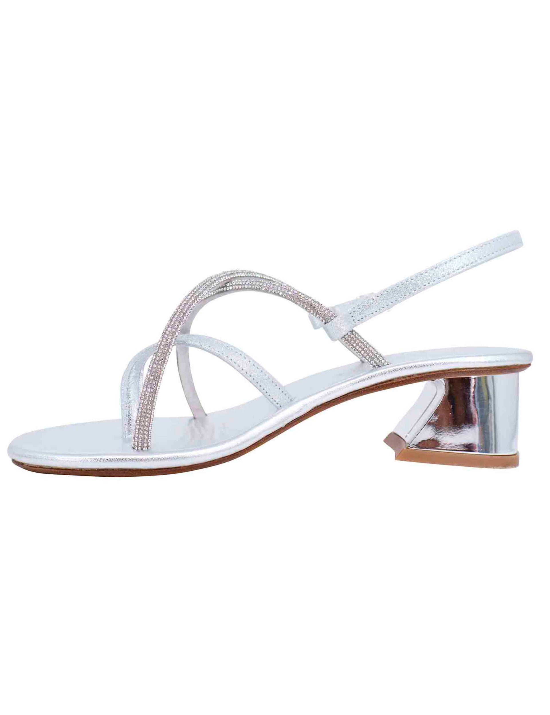 Women's slingback sandals in silver rhinestones with jewel heels