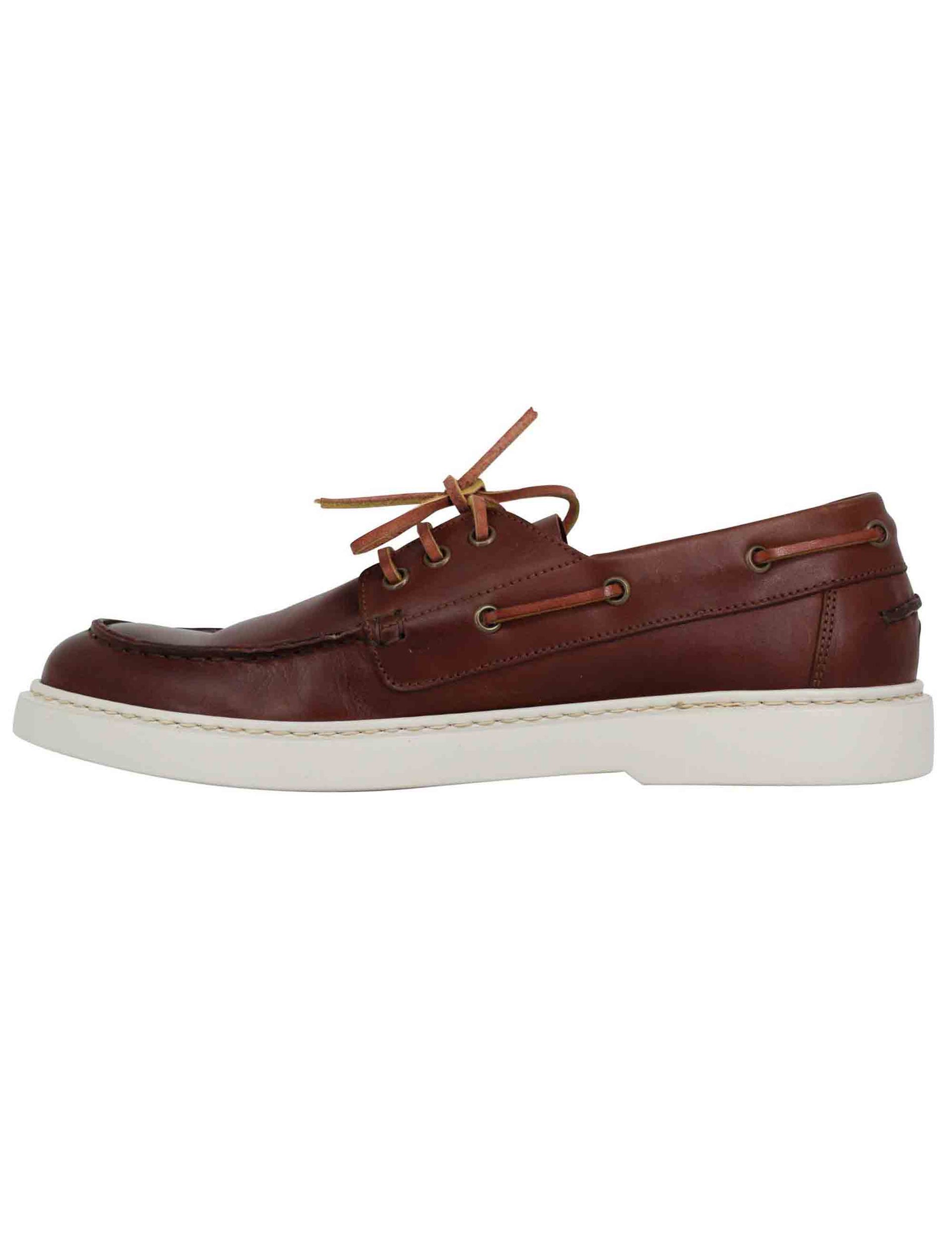 Men's lace-ups in tan leather with leather laces