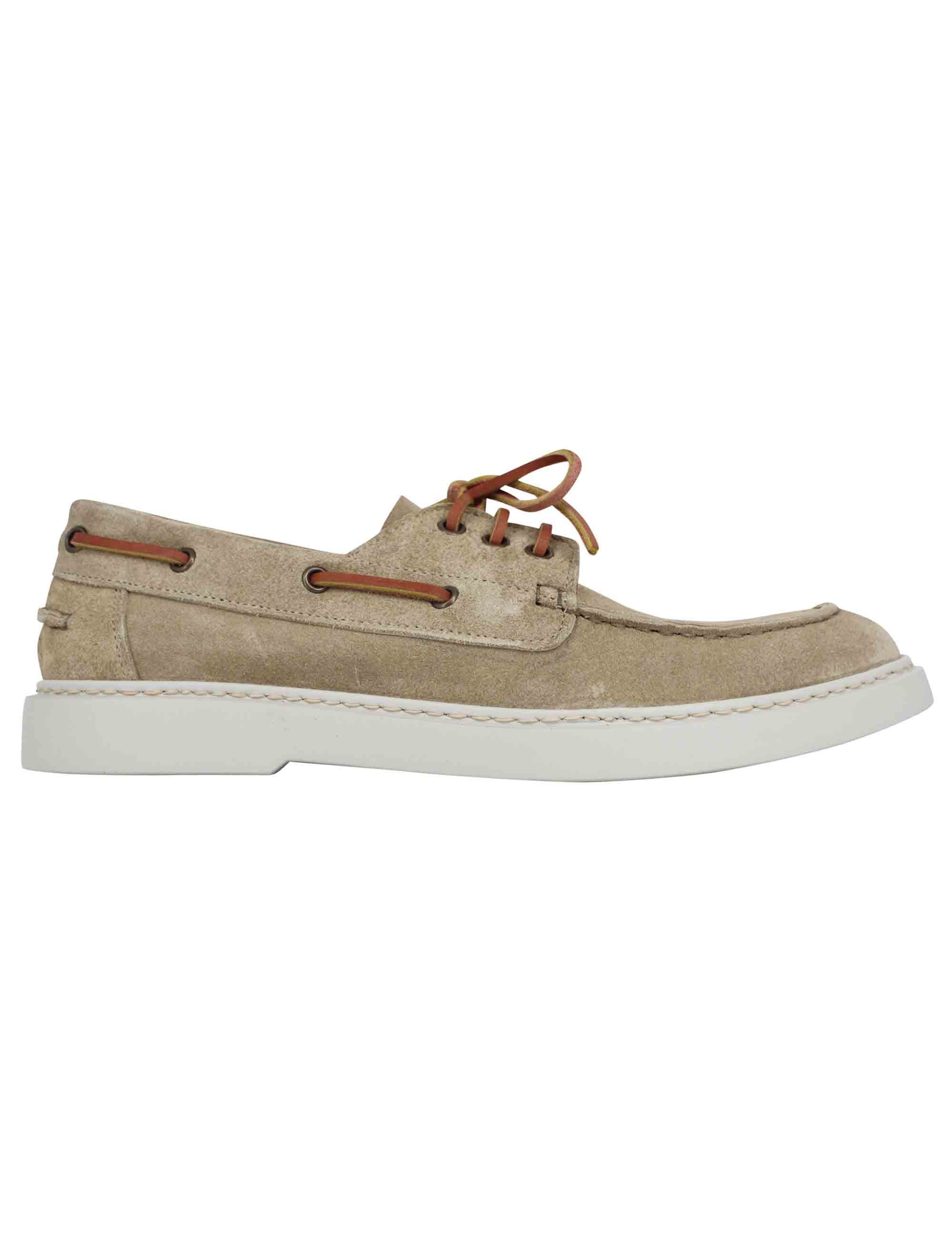 Spatarella Stringate uomo in camoscio beige con lacci in cuoio