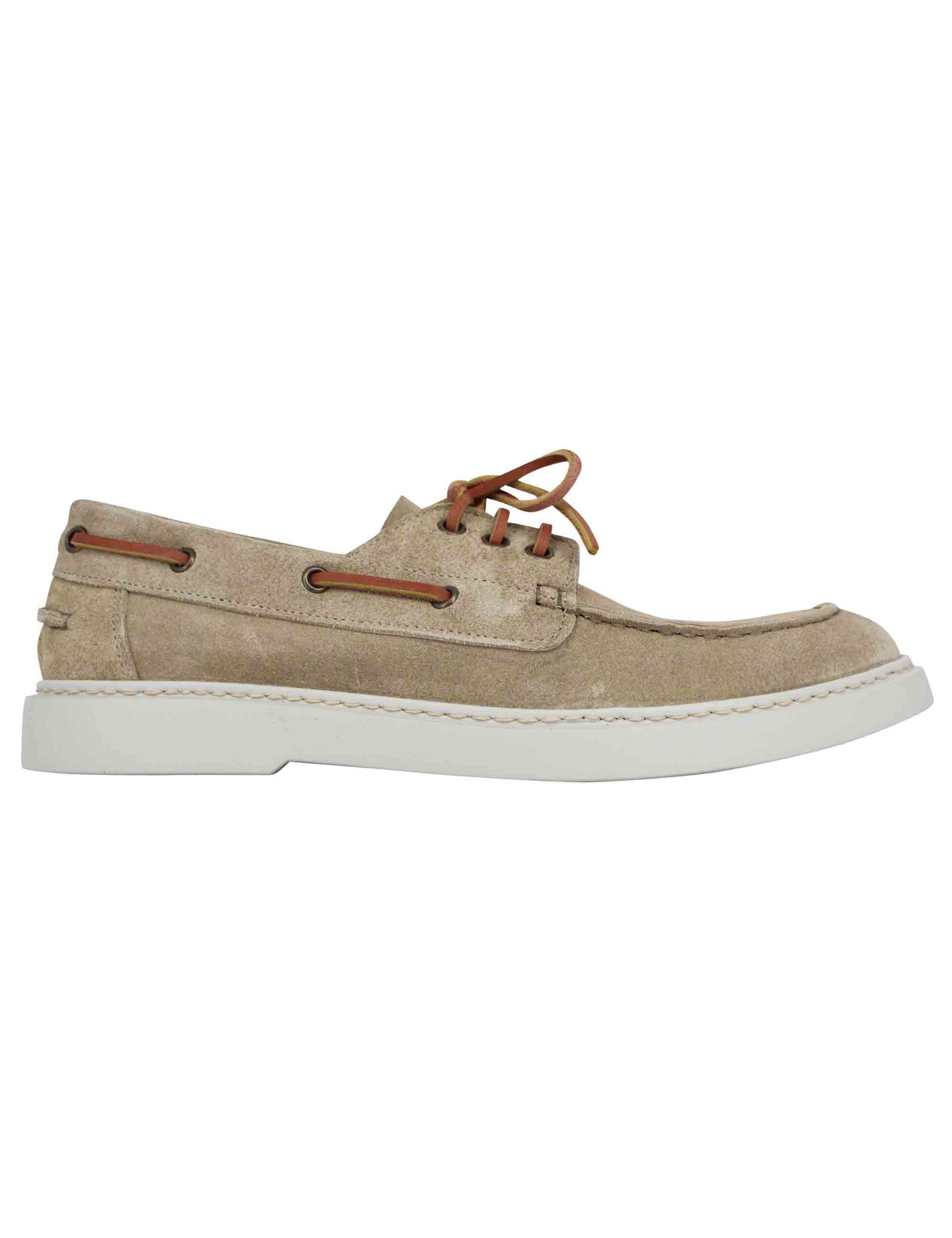 Men's lace-ups in beige suede with leather laces