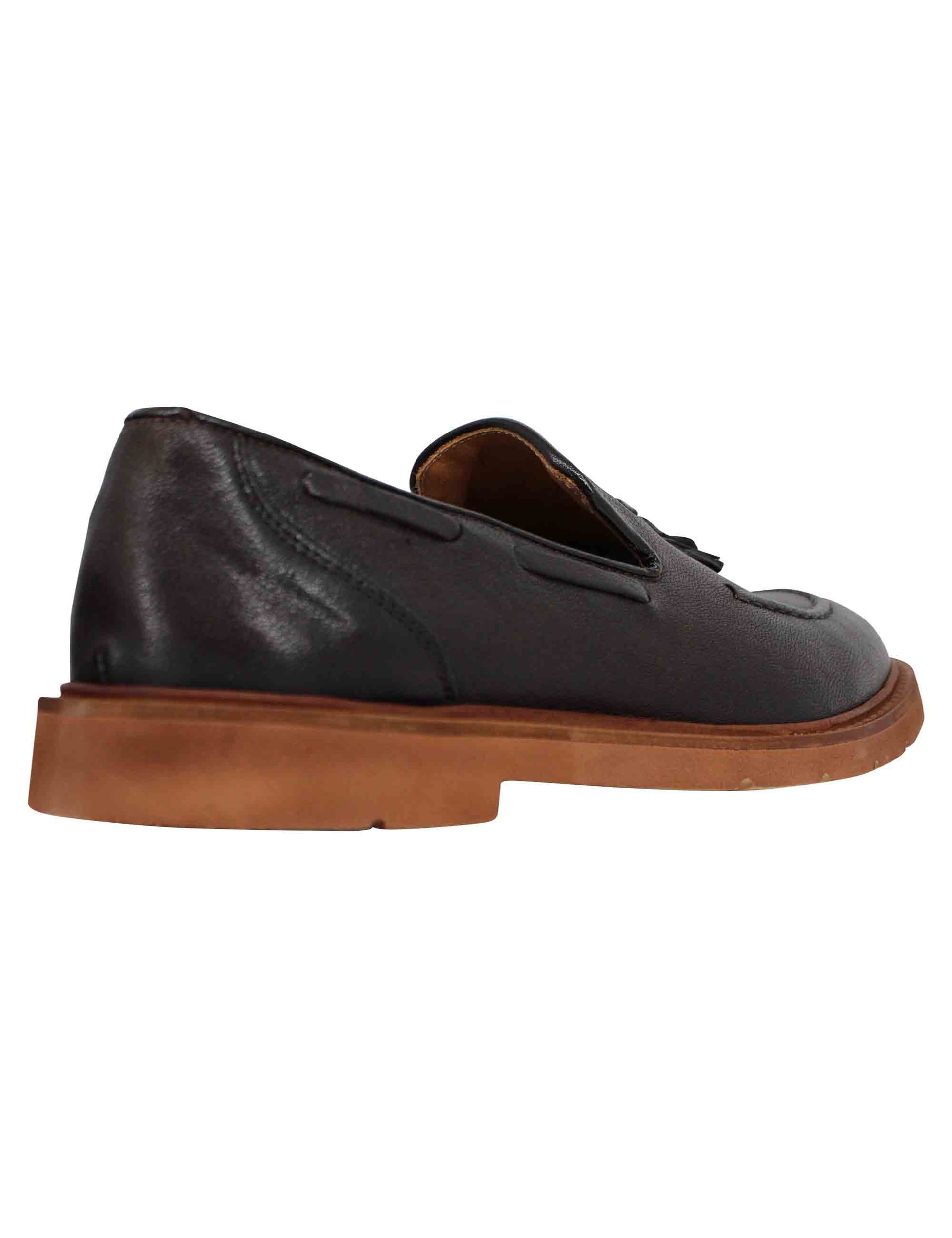Men's brown leather loafers with rubber sole
