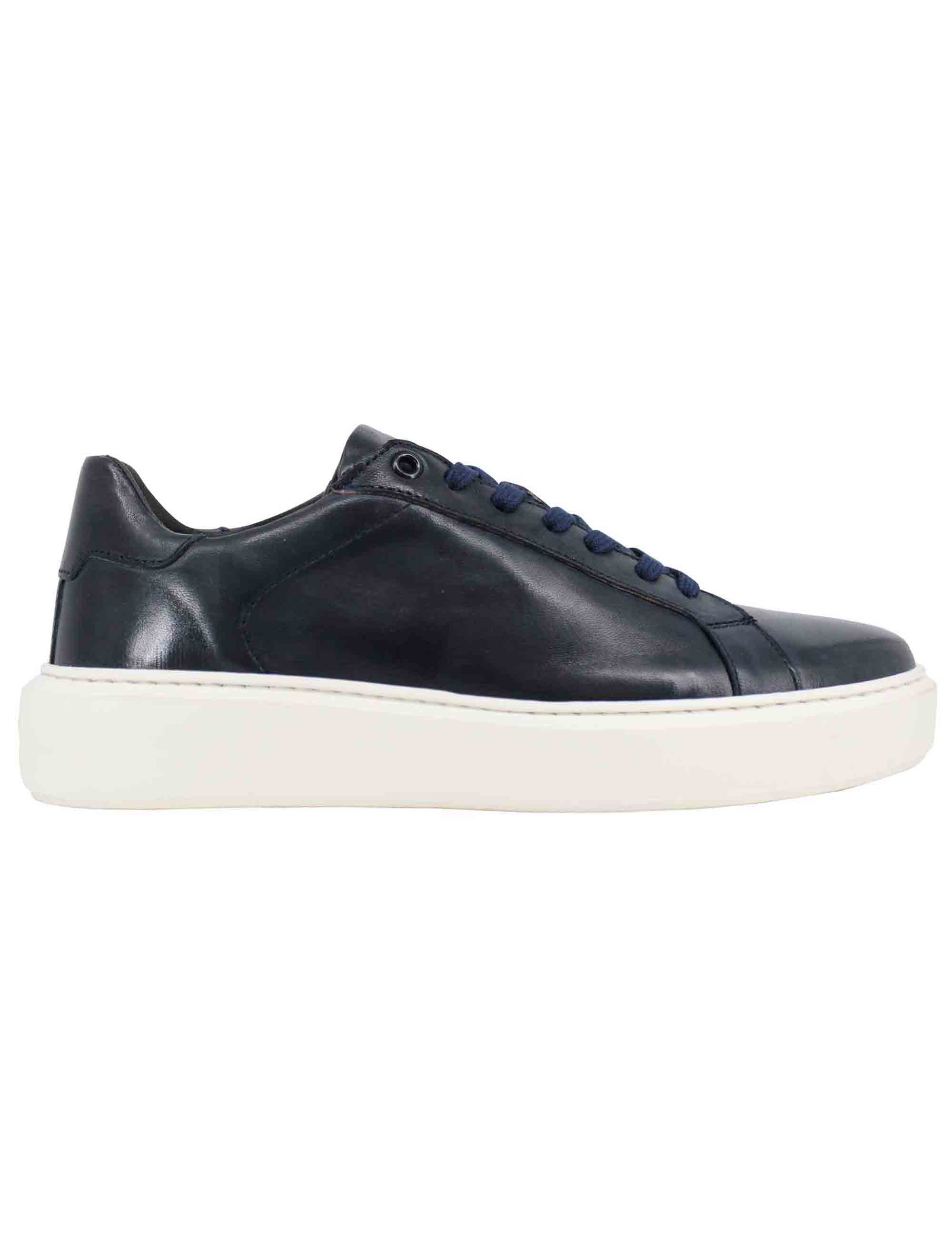 Spatarella Sneakers uomo in pelle blu con suola alta ulta light