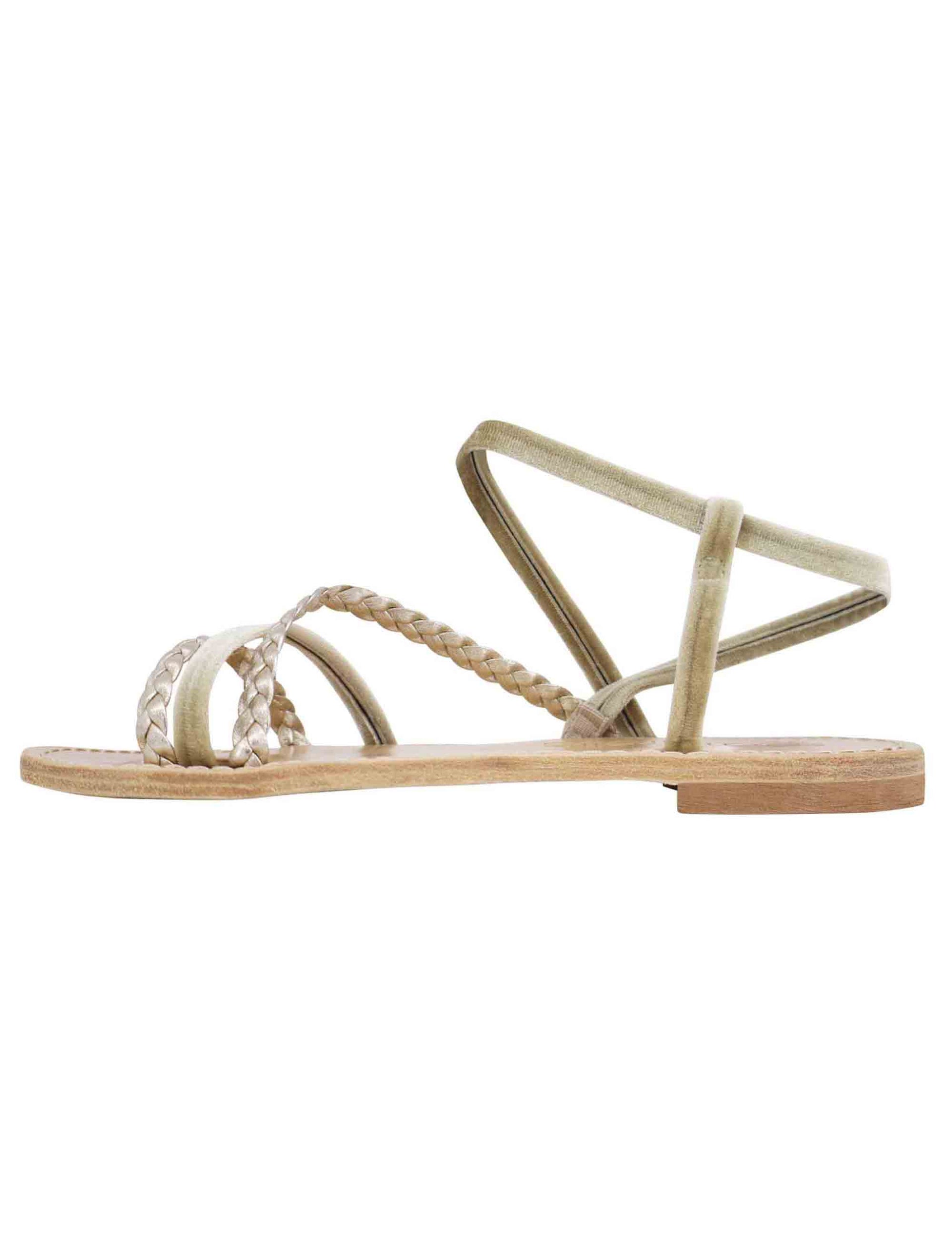 Sandali flat slingback donna in pelle intrecciata argento con suola in cuoio