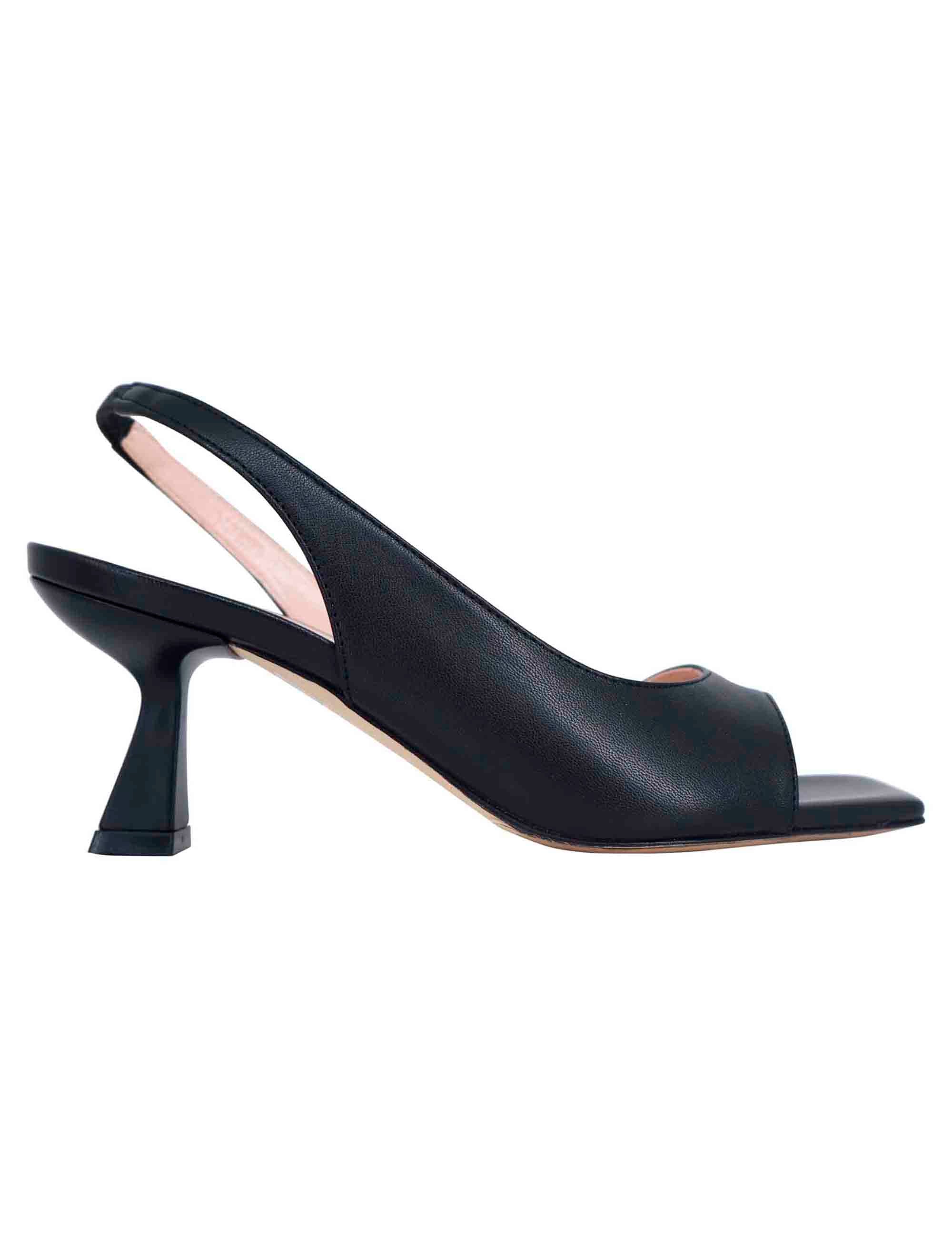 Spatarella Sandali slingback donna in pelle nera con punta quadra