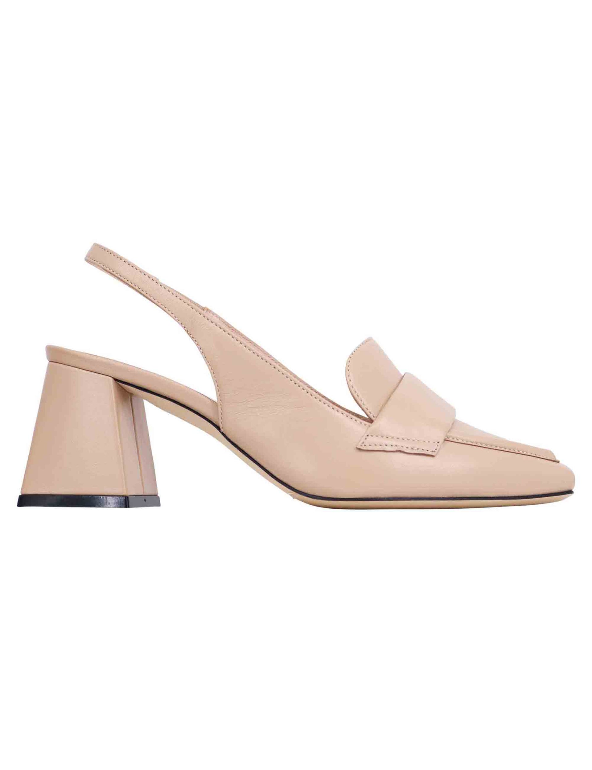 Women's slingback pumps in powder pink leather with square toe