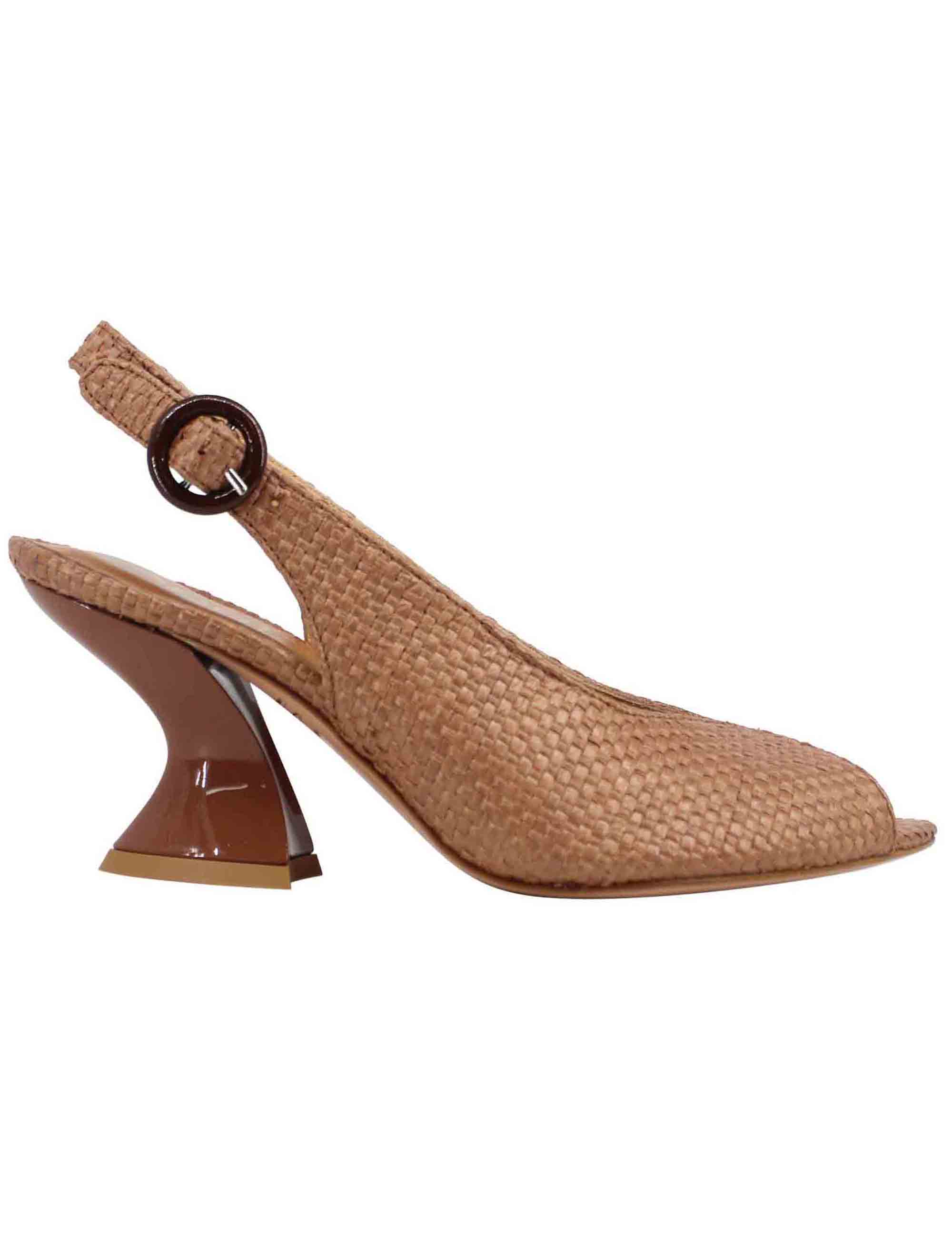 Spatarella Sandali slingback donna in pelle cuoio con tacco alto