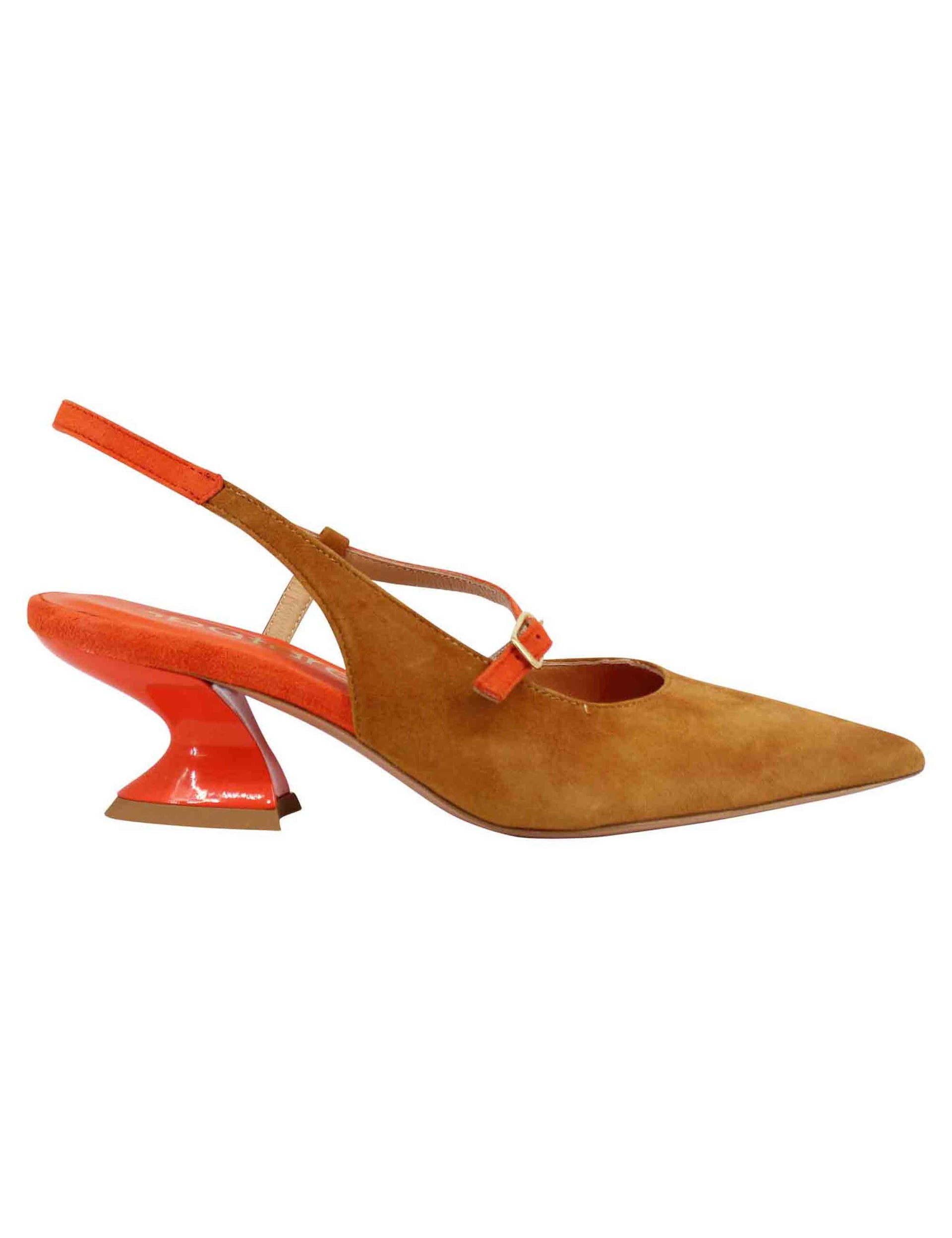 Women's slingback pumps in leather suede with contrasting heel