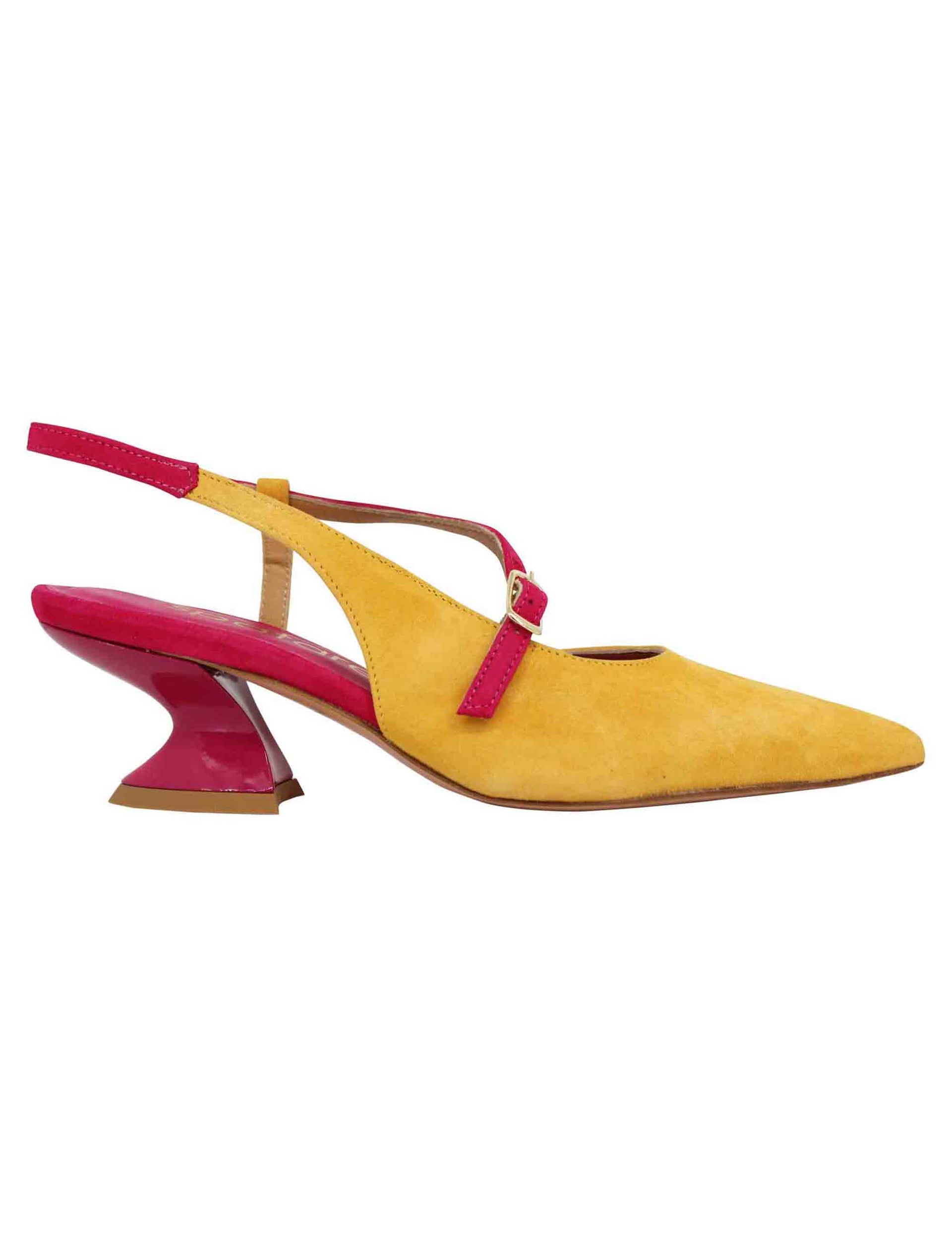 Women's slingback pumps in yellow suede with contrasting heel