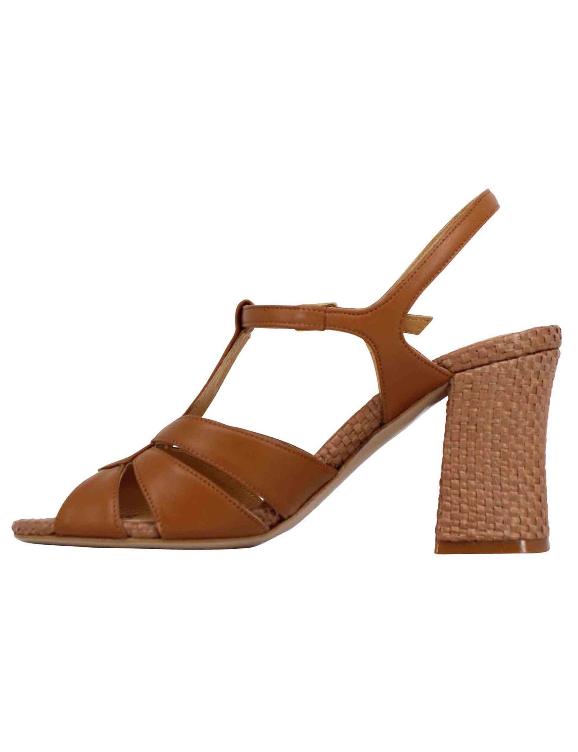 Women's slingback sandals in tan leather with high heel