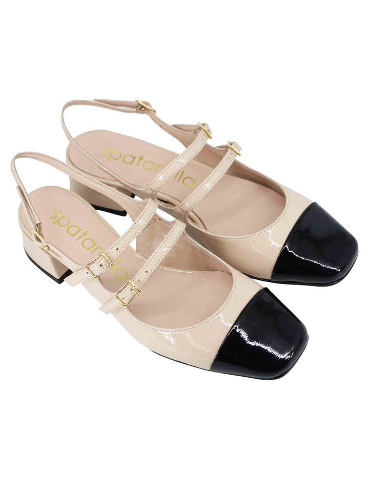 Decollete slingback donna in pelle beige con puntale bicolore SPA641 019 Spatarella 