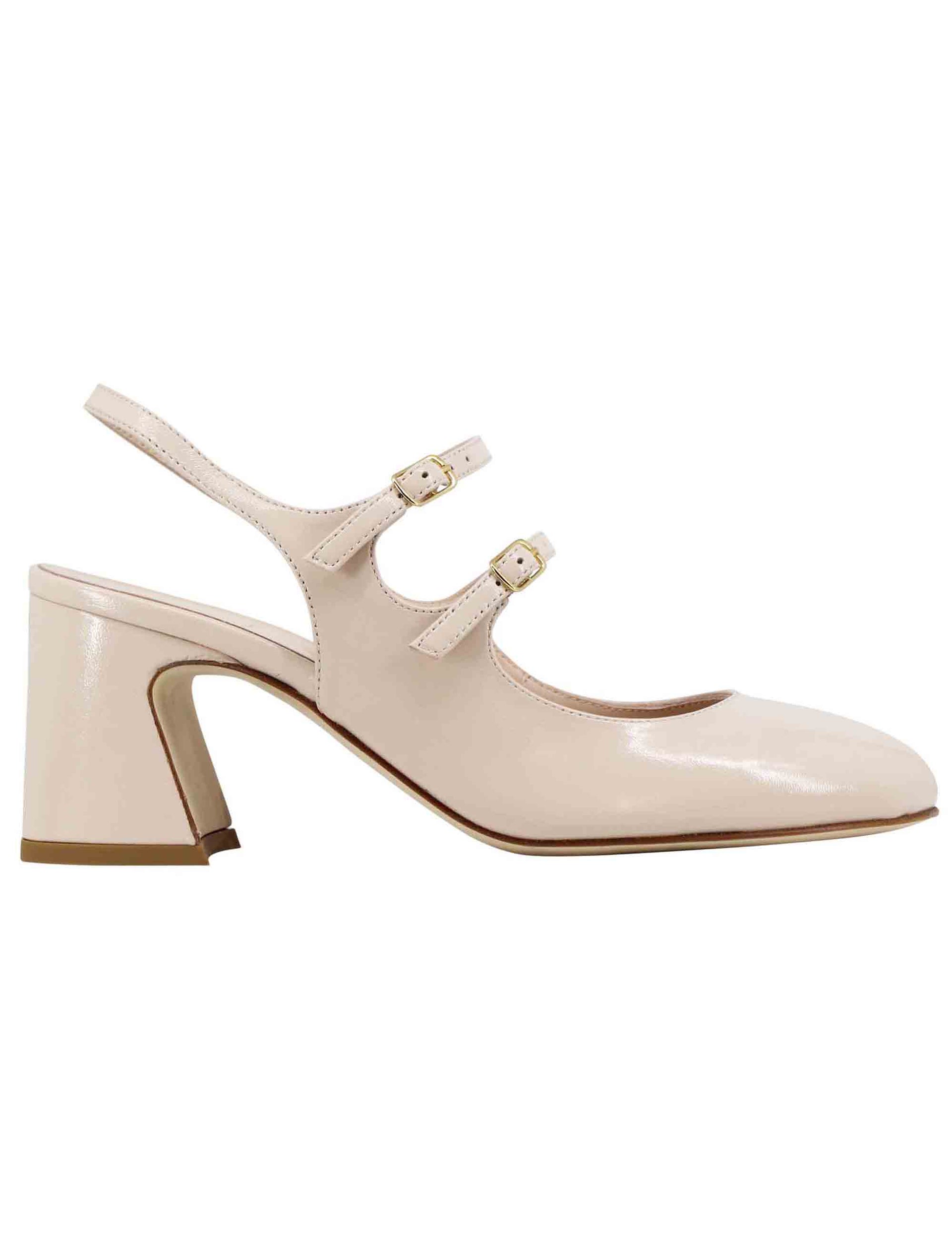 Women's slingback pumps in beige leather with round toe