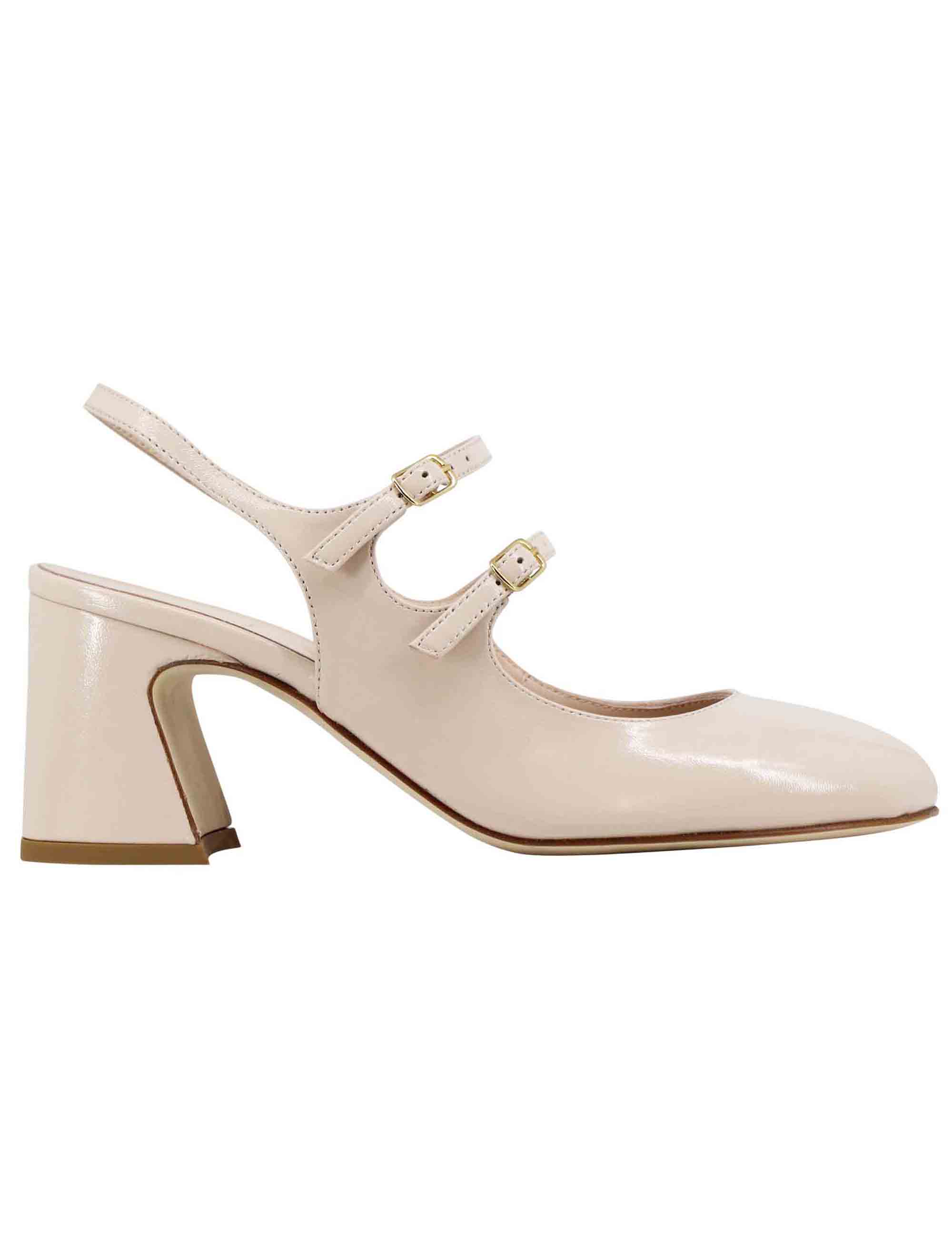 Spatarella Decollete slingback donna in pelle beige con punta tonda