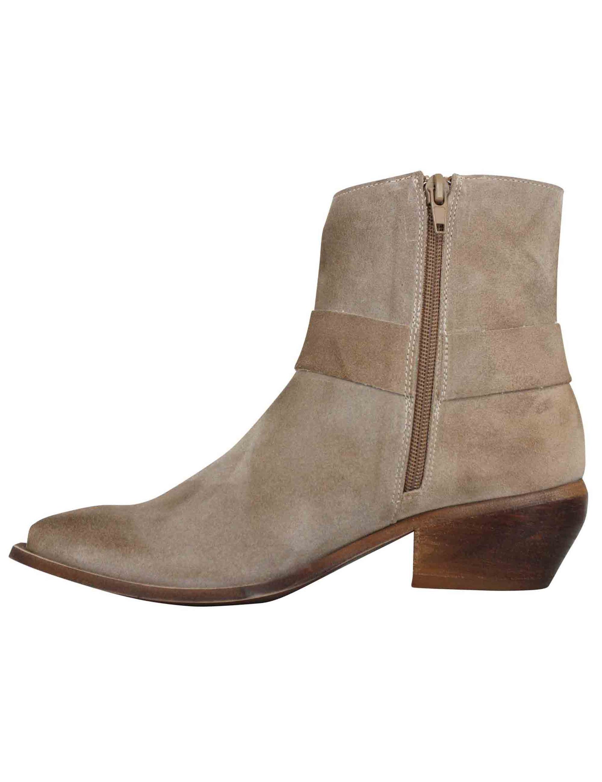 Women's Texan boots in vintage beige suede with side accessory