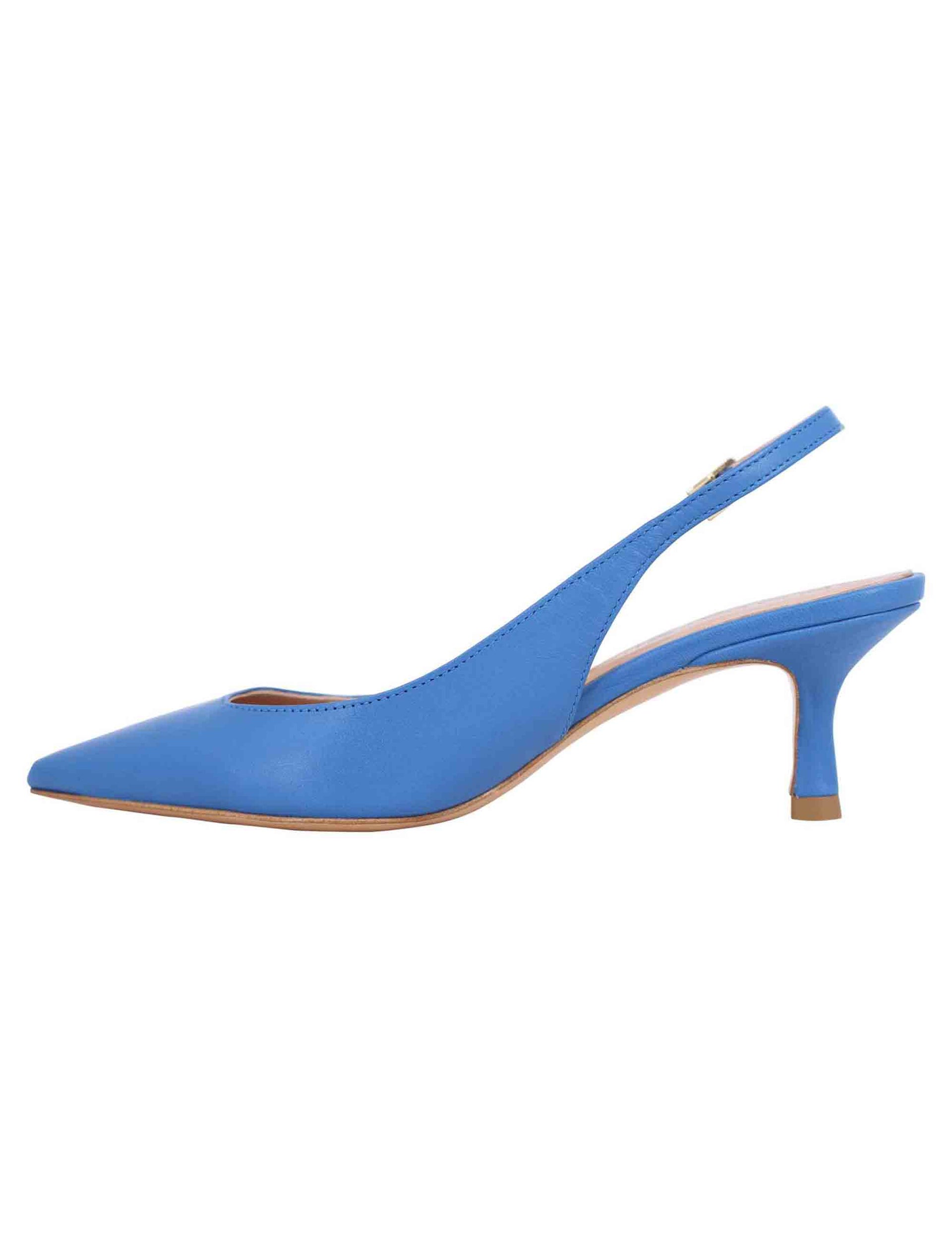 Women's slingback pumps in blue leather with low heel