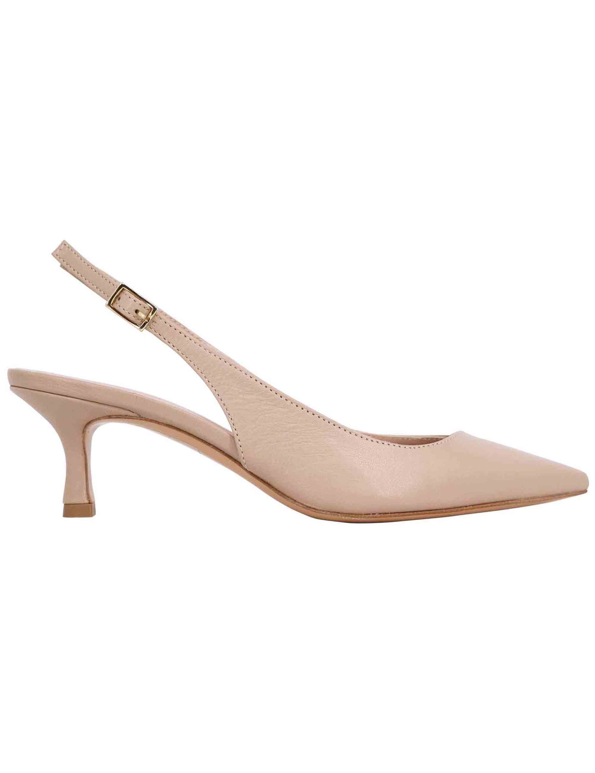 Women's slingback pumps in taupe leather with low heel