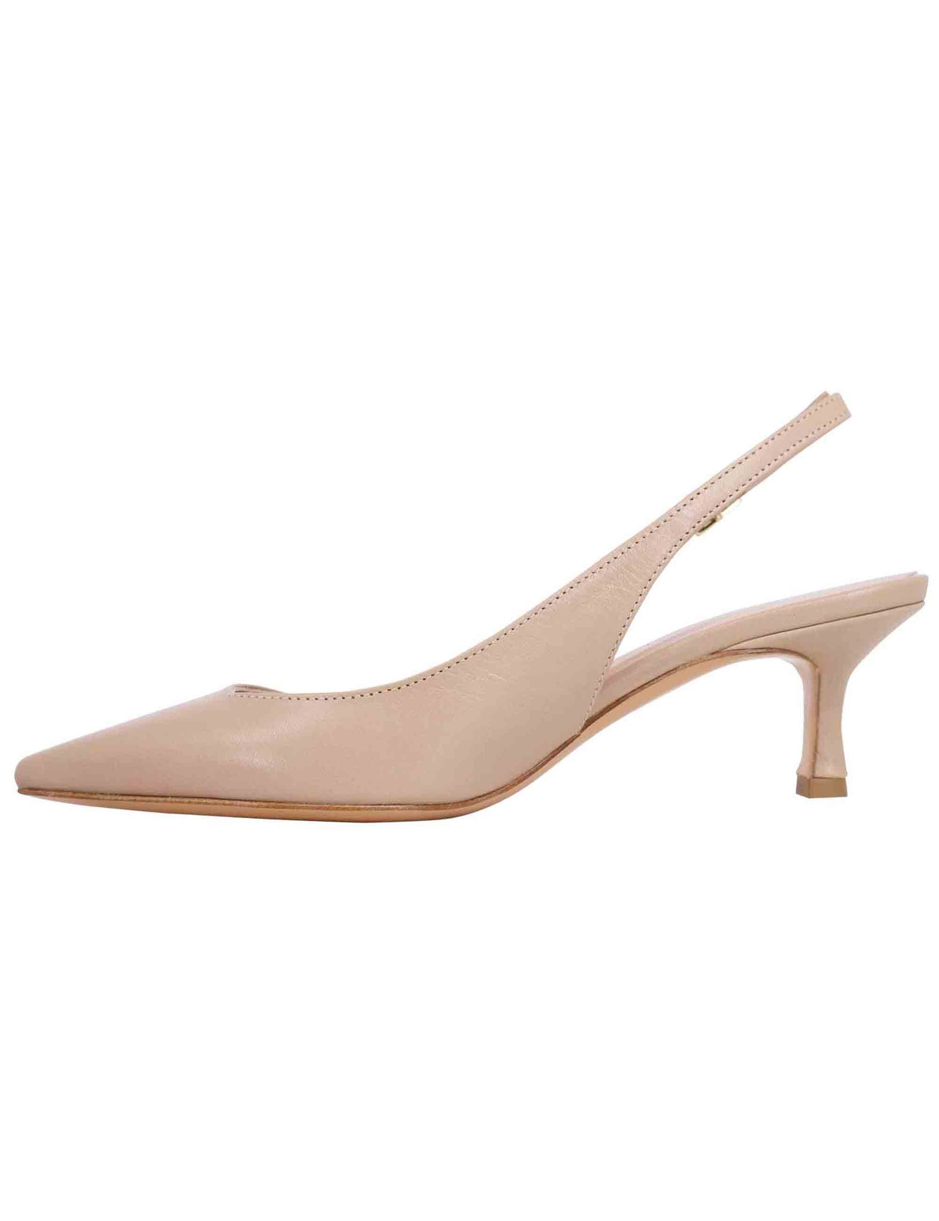 Women's slingback pumps in taupe leather with low heel