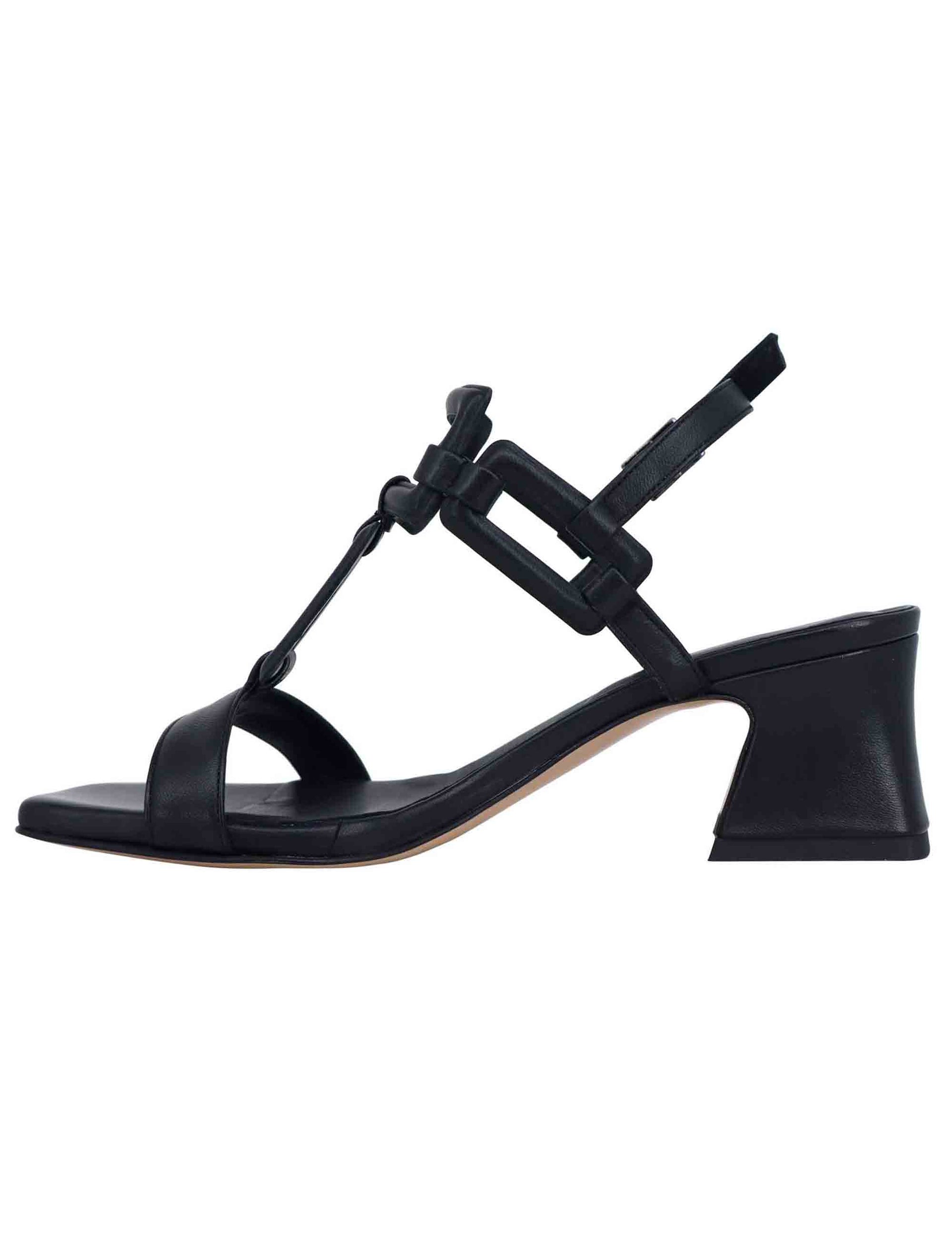 Women's black leather sligback sandals with square toe and leather heel
