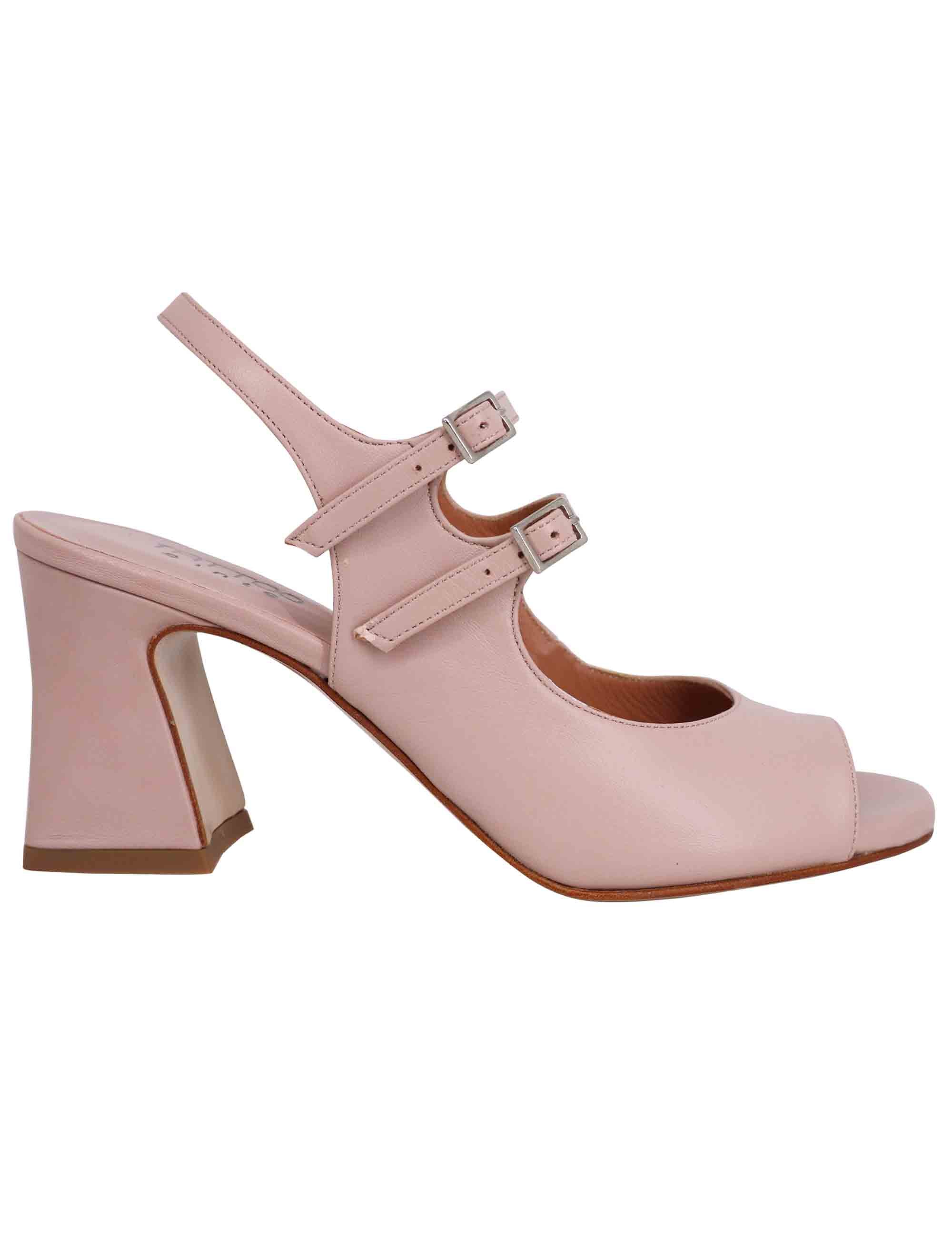 Spatarella Sandali slingback donna in pelle cipria con cinturini punta tonda e tacco alto