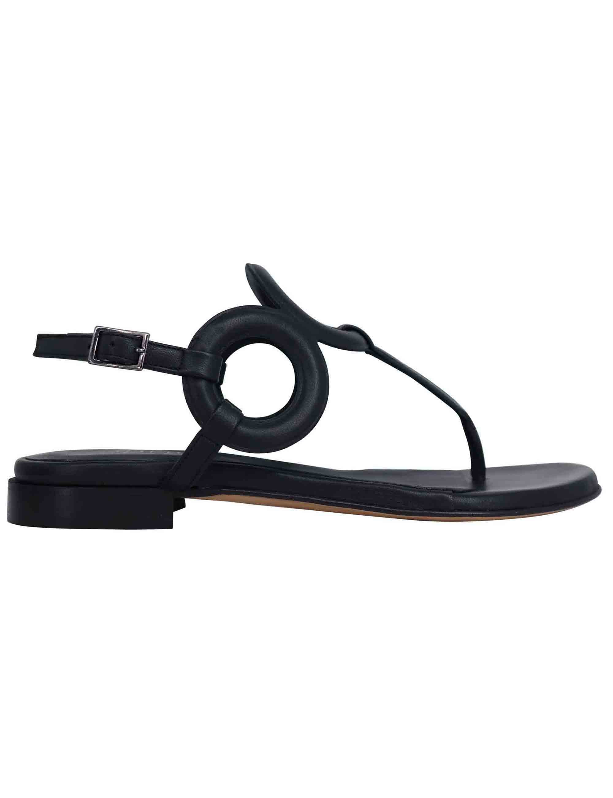 Spatarella Sandali infradito slingback donna in pelle nera con punta tonda e tacco basso