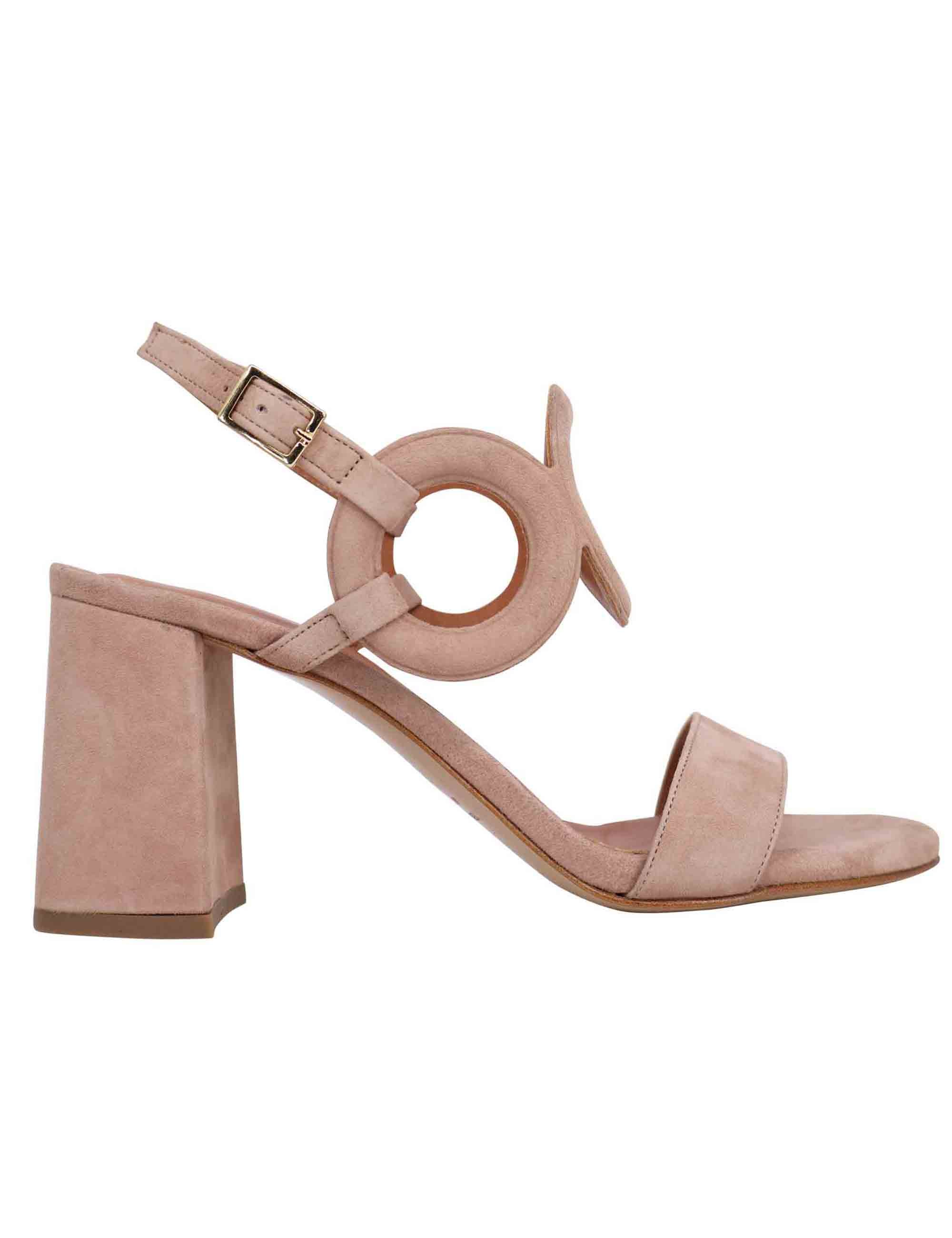 Spatarella Sandali slingback donna in camoscio beige con tacco alto e punta tonda