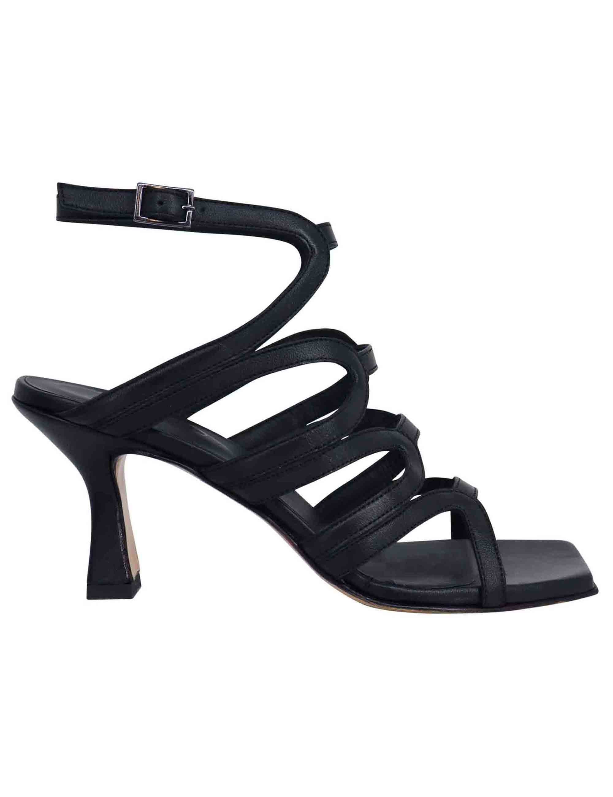 Spatarella Sandali slingback donna in pelle nera con tacco alto e punta quadra