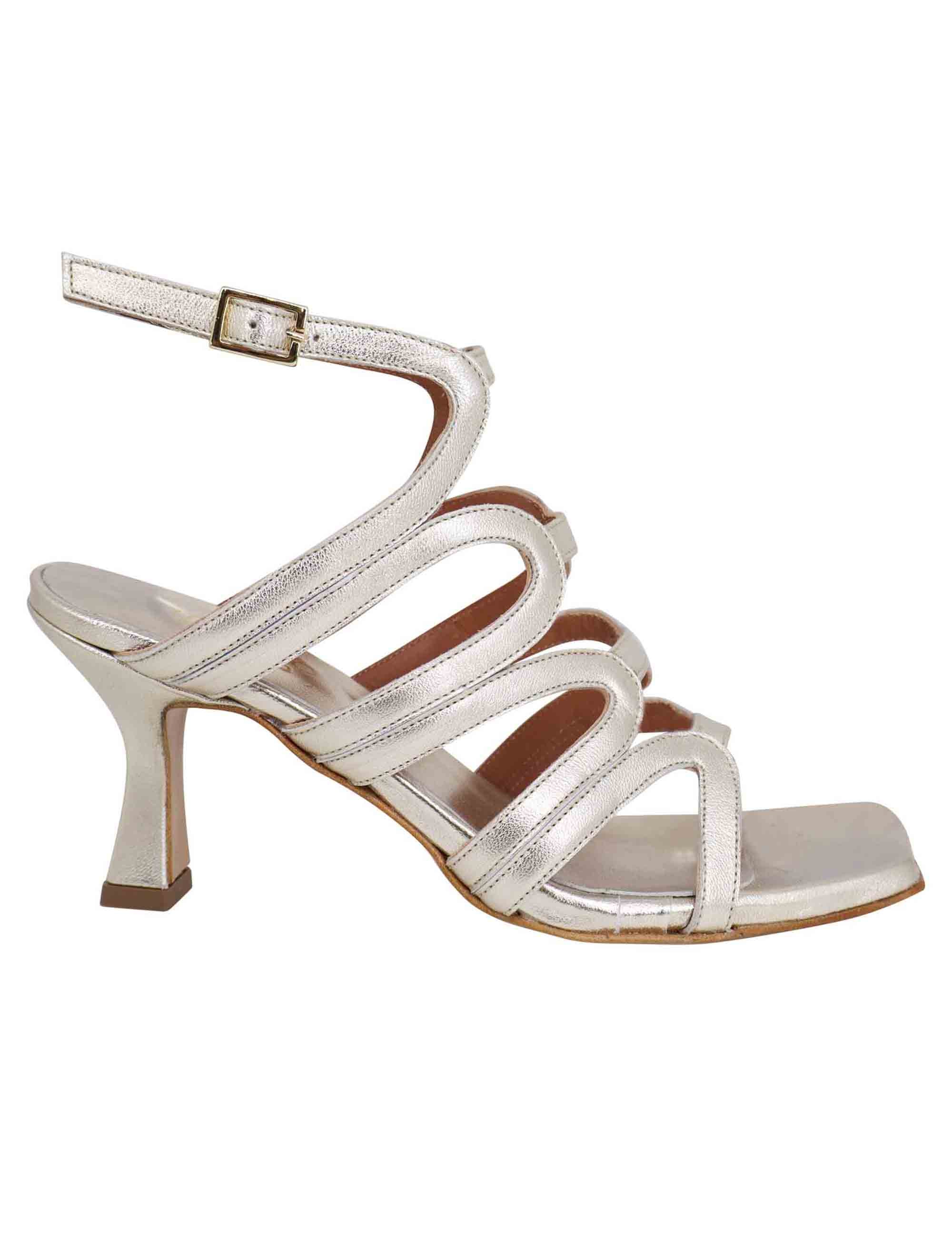 Spatarella Sandali slingback donna in pelle platino con tacco alto e punta quadra