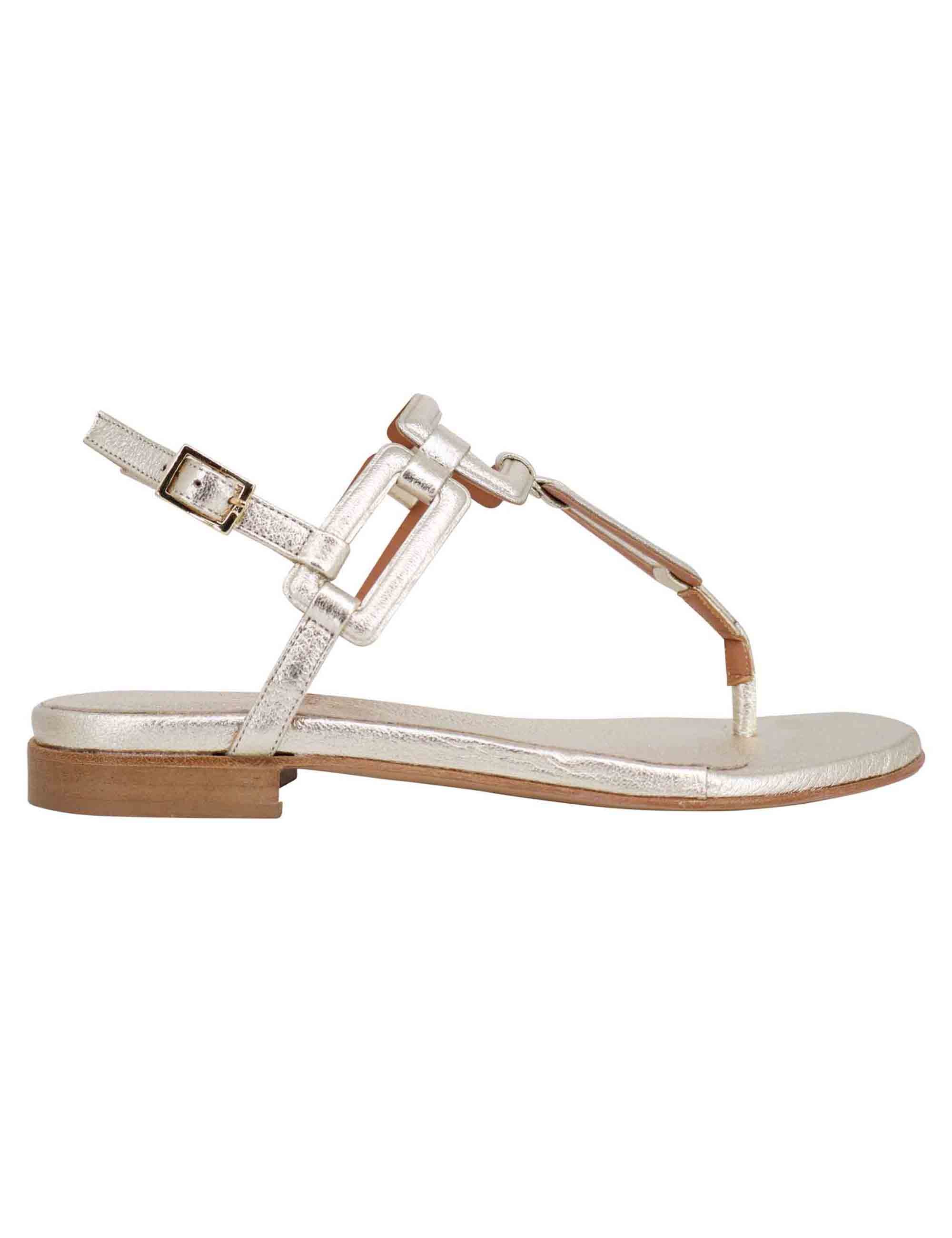 Spatarella Sandali flat slingback infradito donna in pelle laminata platino