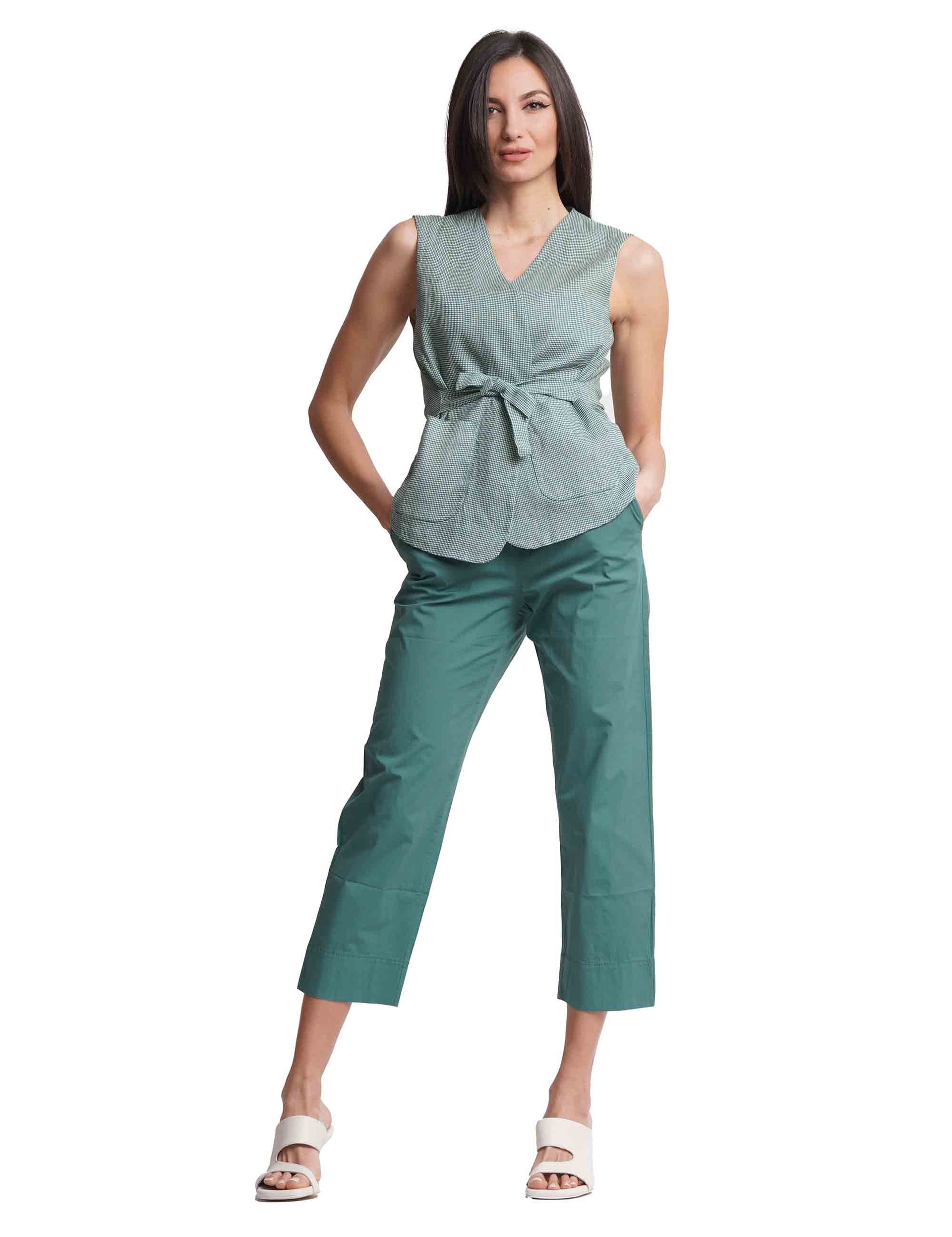 Women's green linen waistcoat with belt