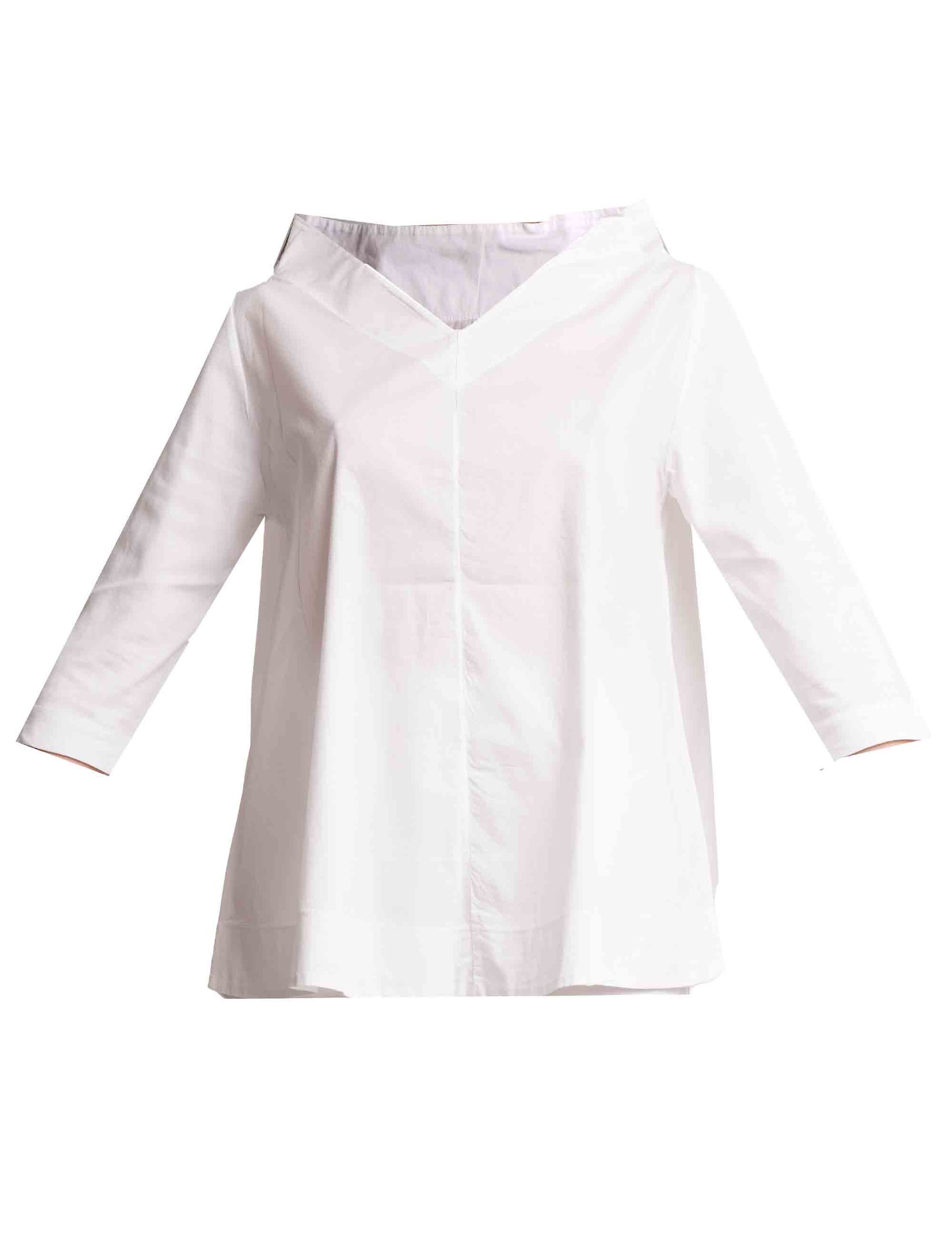 T-shirt donna in cotone bianco con scollo a V e maniche a 3/4