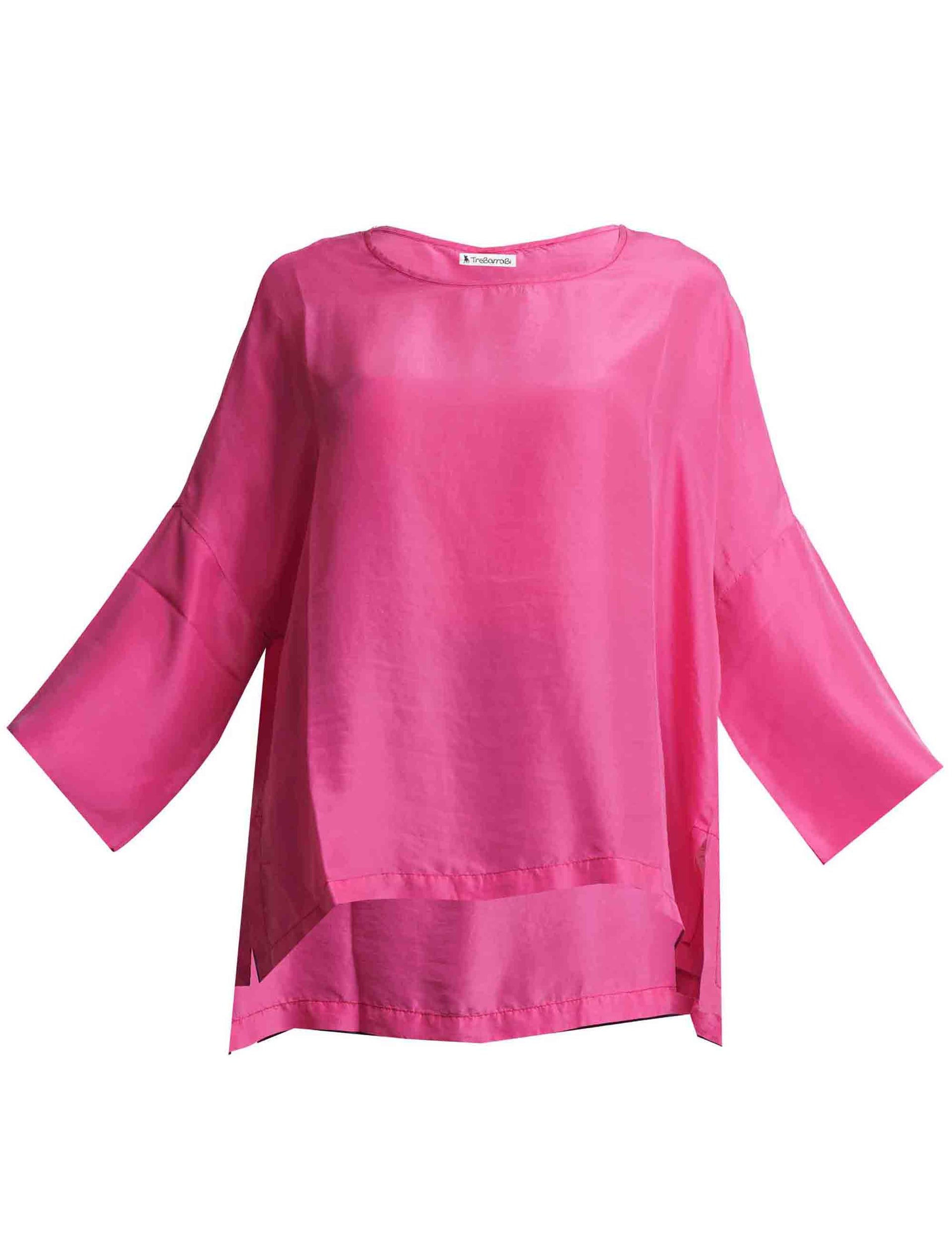 Women's magenta silk crew-neck t-shirt with 3/4 sleeves