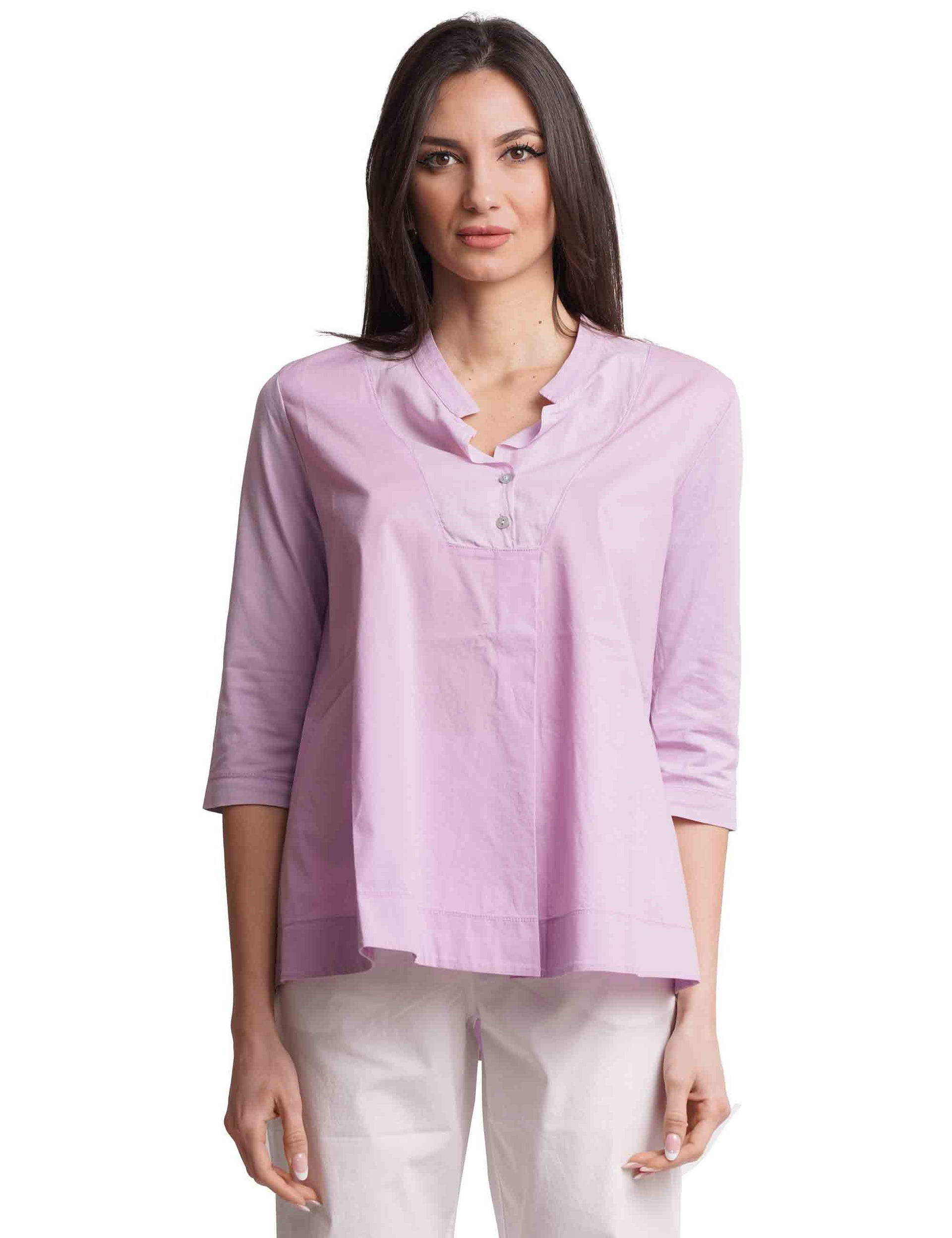 Women's lilac cotton shirts with 3/4 sleeves
